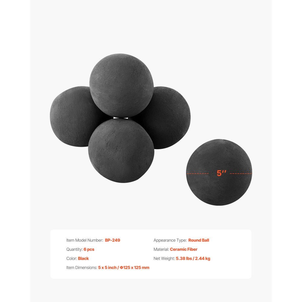 VEVOR 12.5 cm 6 Pcs Ceramic Fire Balls Round Fire Stones Reusable Lava Rocks
