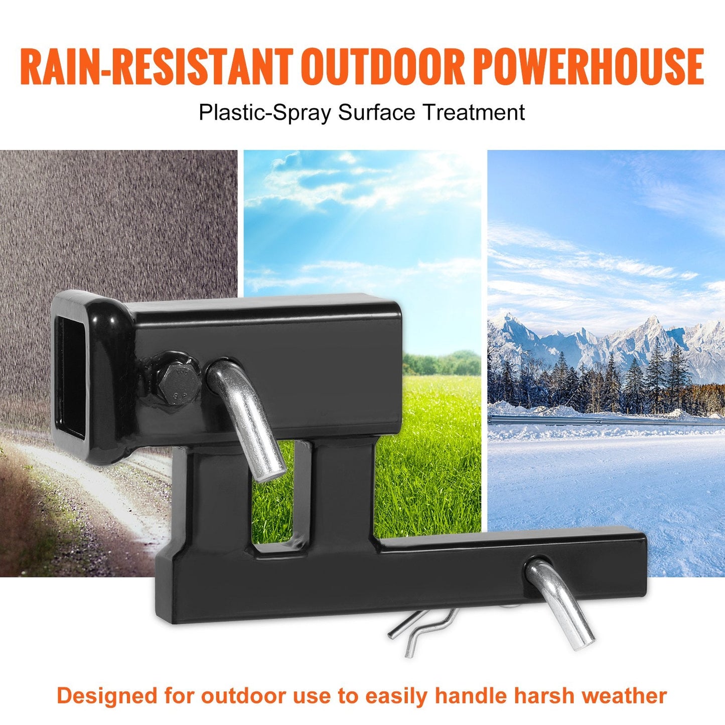 Universal Hitch Adapter: 1.25m to 2m Extender, 1.8t Capacity, Steel, Black