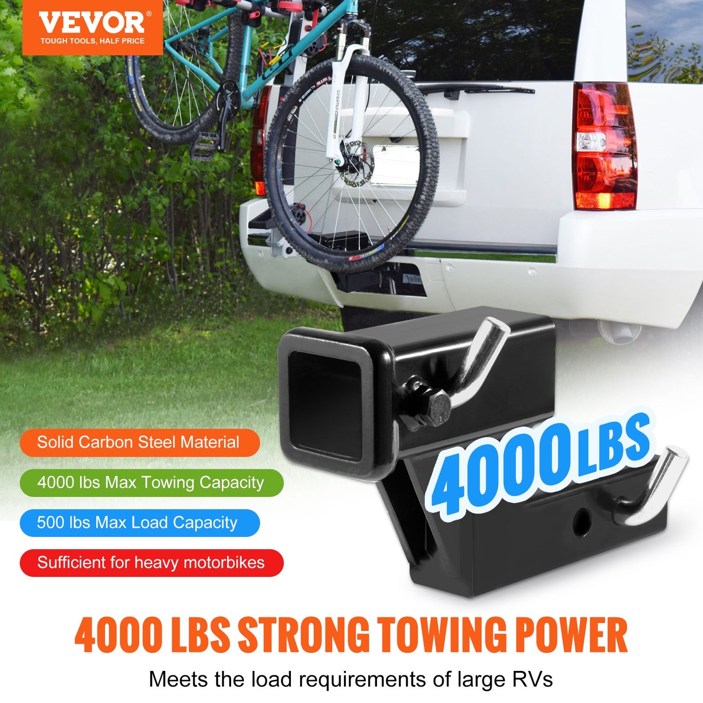 VEVOR Trailer Hitch Riser, for 2" Receiver with 4" Rise/Drop, Trailer Receiver Hitch
