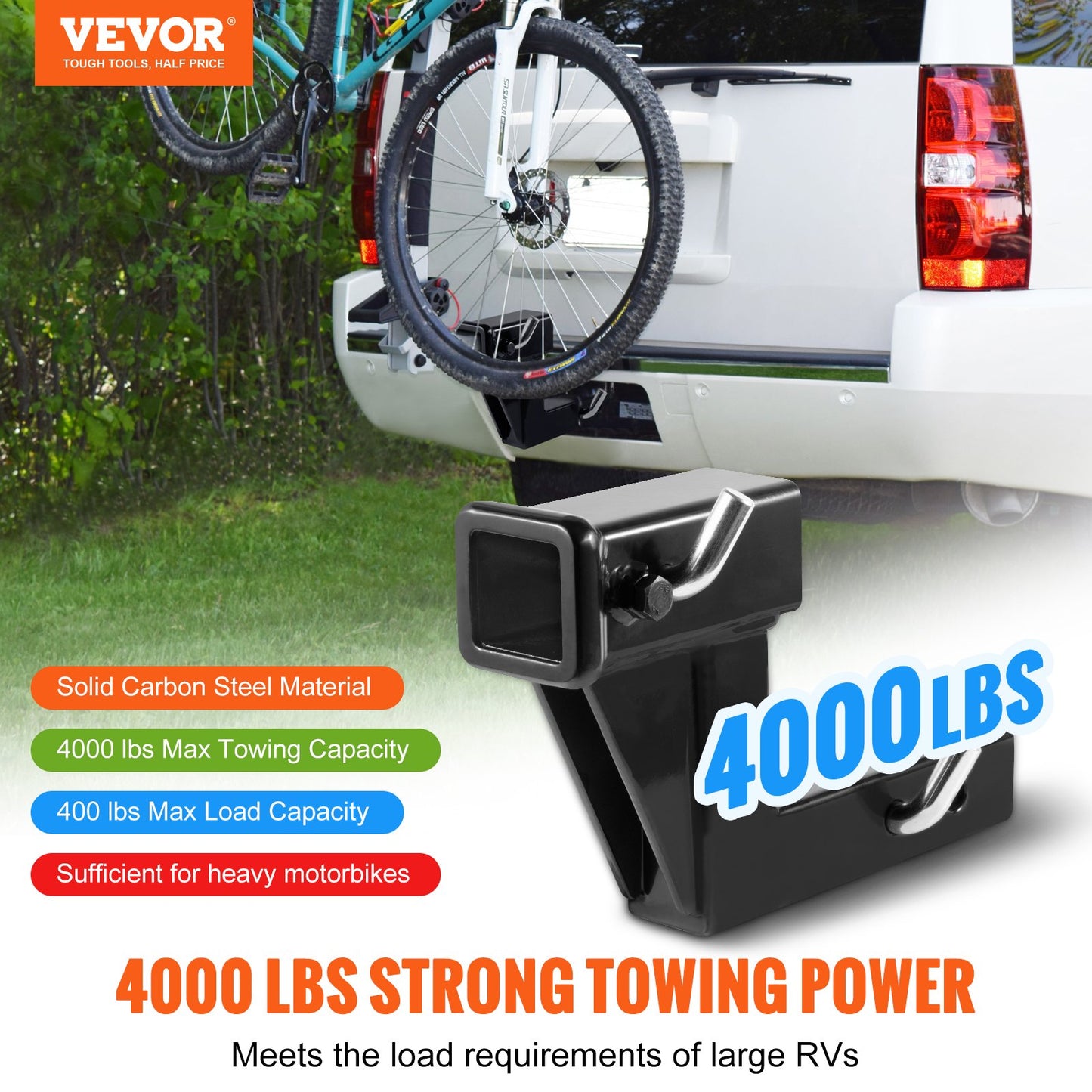 VEVOR Trailer Hitch Riser, for 2" Receiver with 6" Rise/Drop, Trailer Receiver Hitch