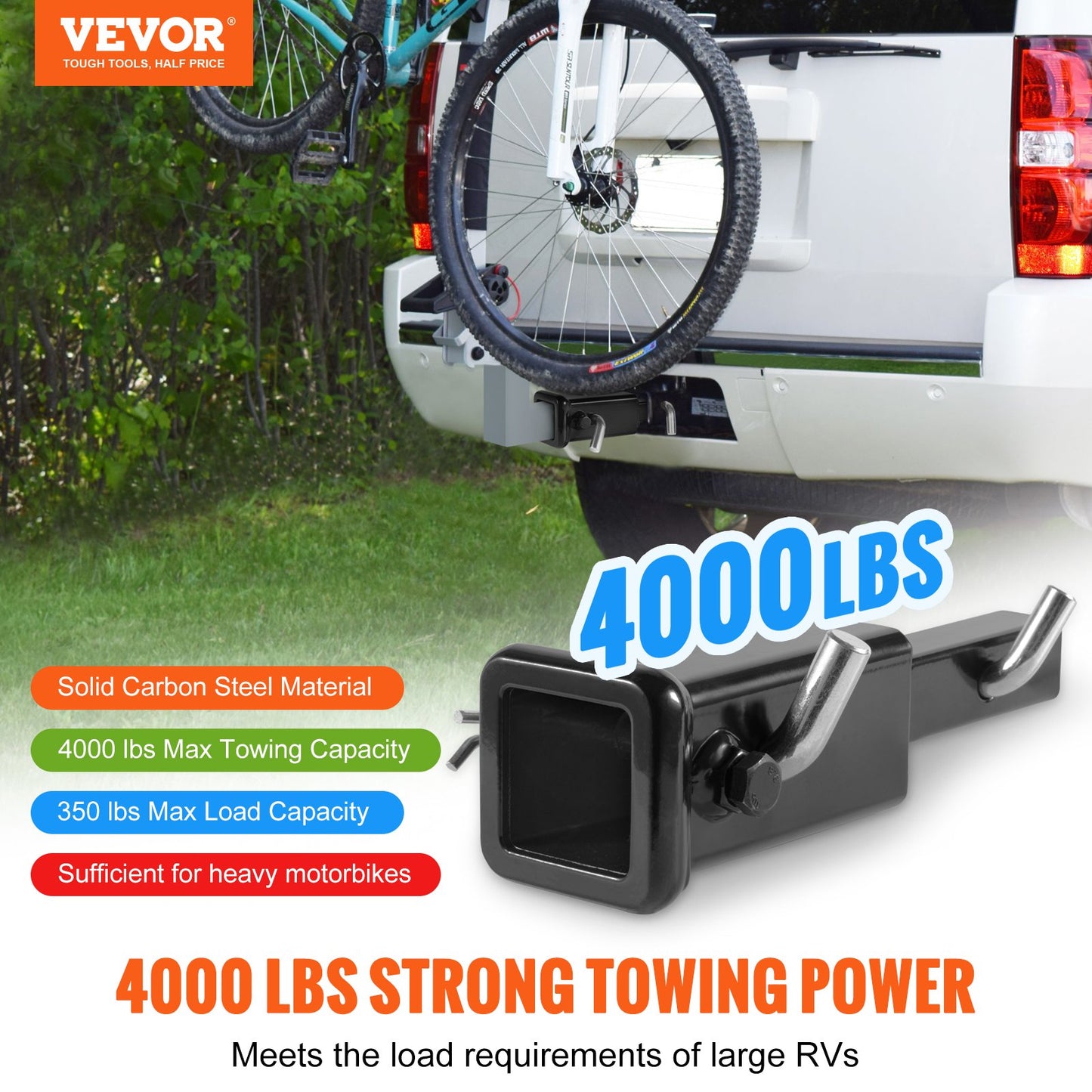 VEVOR Trailer Hitch Extender, 1-1/4" to 2" Receiver Hitch Adapter, Trailer Hitch