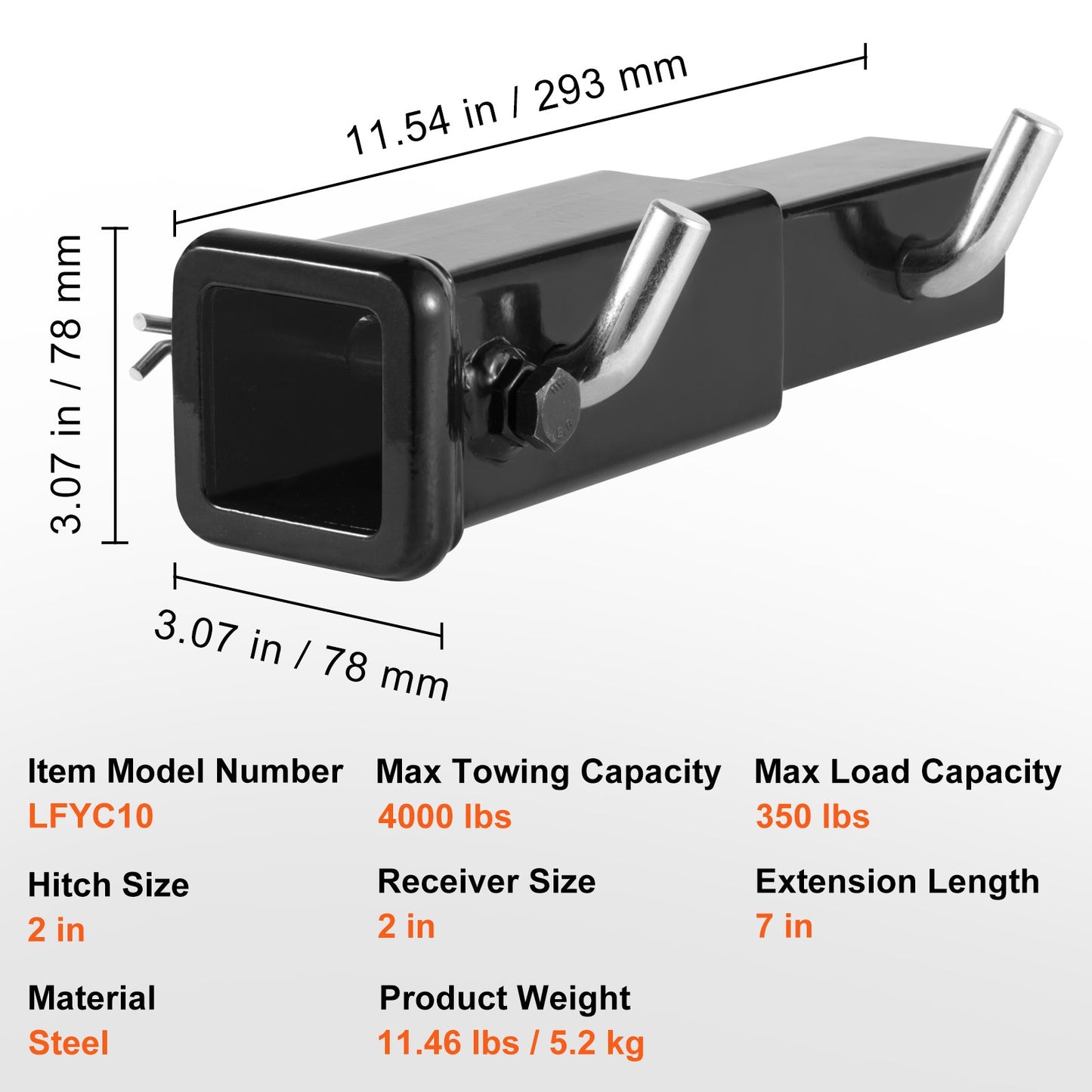 VEVOR Trailer Hitch Extender, Fits for 2" Receiver Hitch Adapter, Trailer Hitch