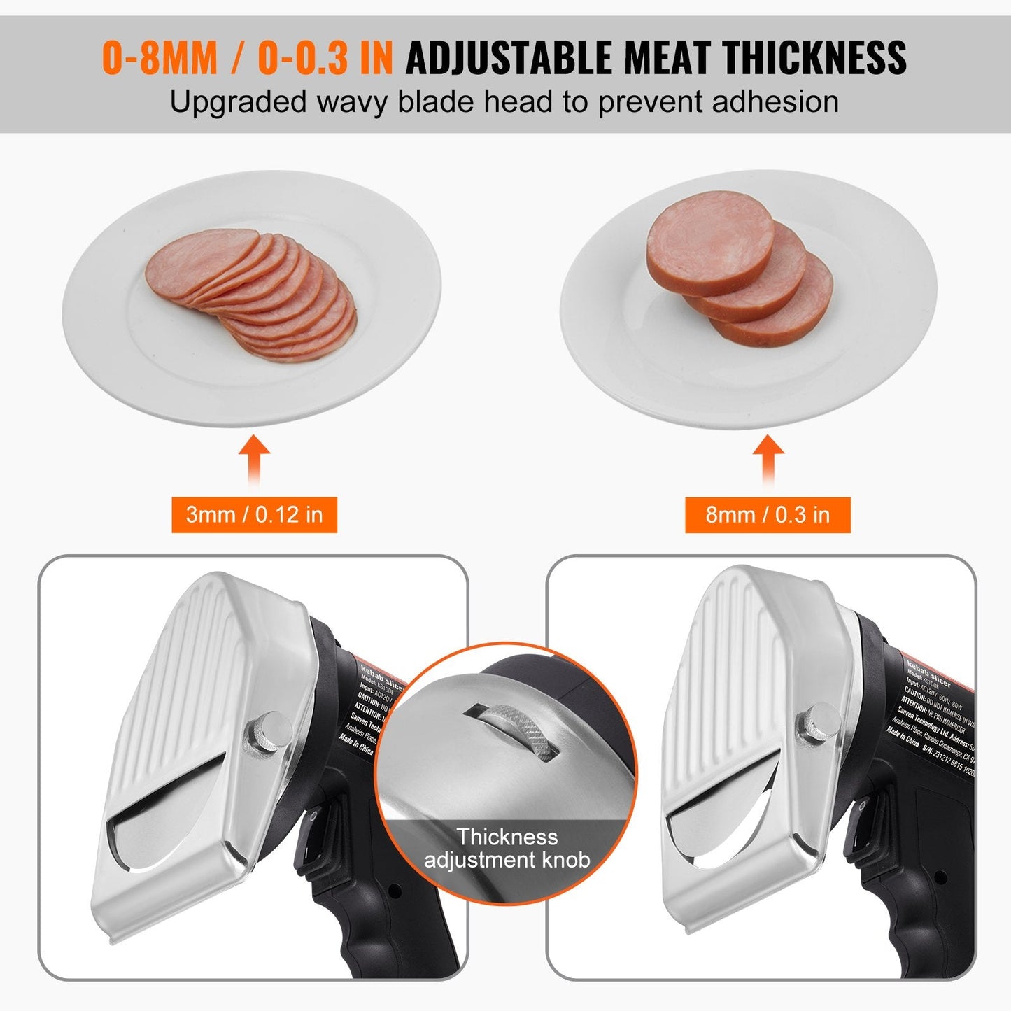 Electric Gyro Slicer, 80W Kebab Knife with Adjustable Thickness, 0-8mm, 100mm Blade