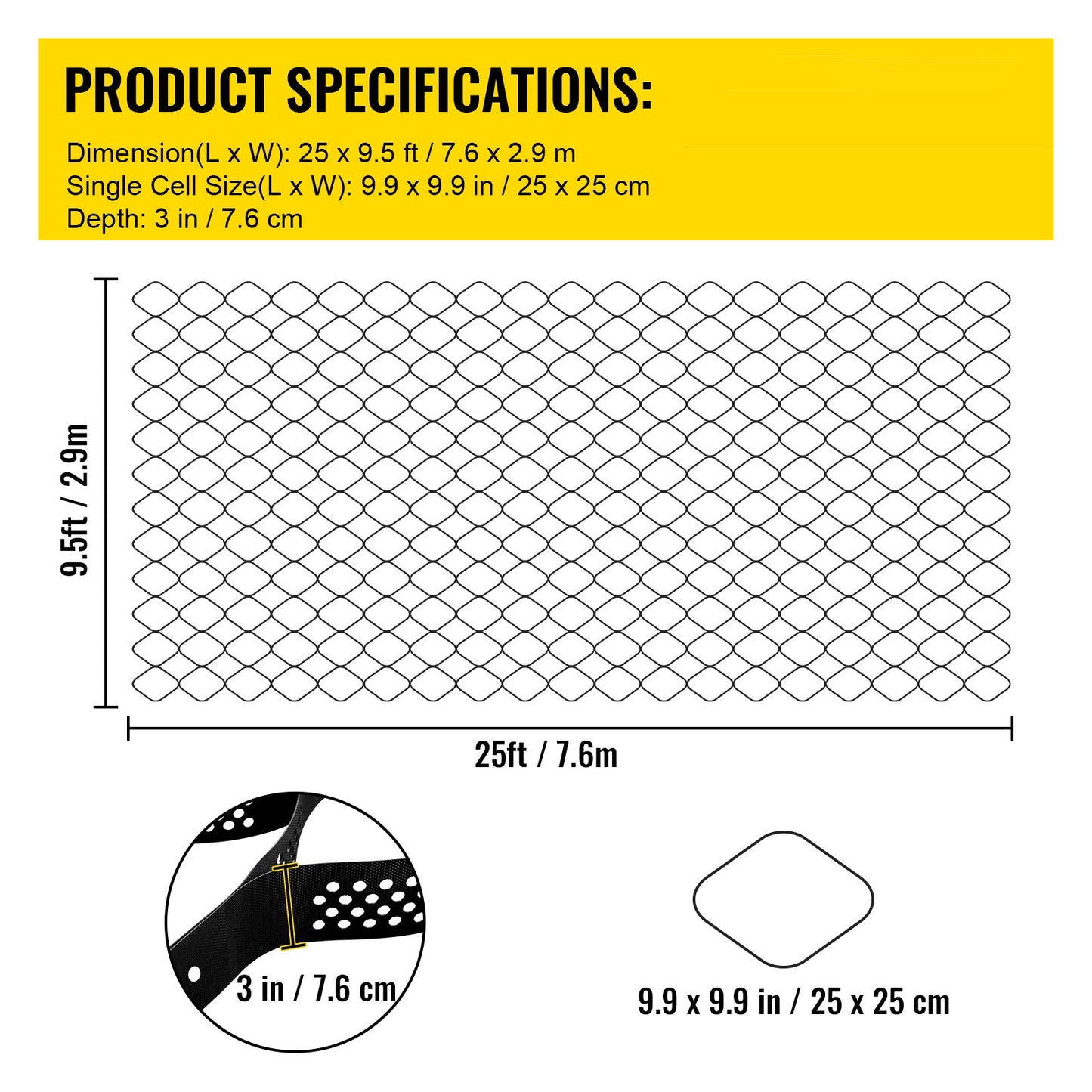 VEVOR Ground Grid, 855 kg per Sq Ft Load Geo Grid, 76.2 mm Depth Permeable Stabilization