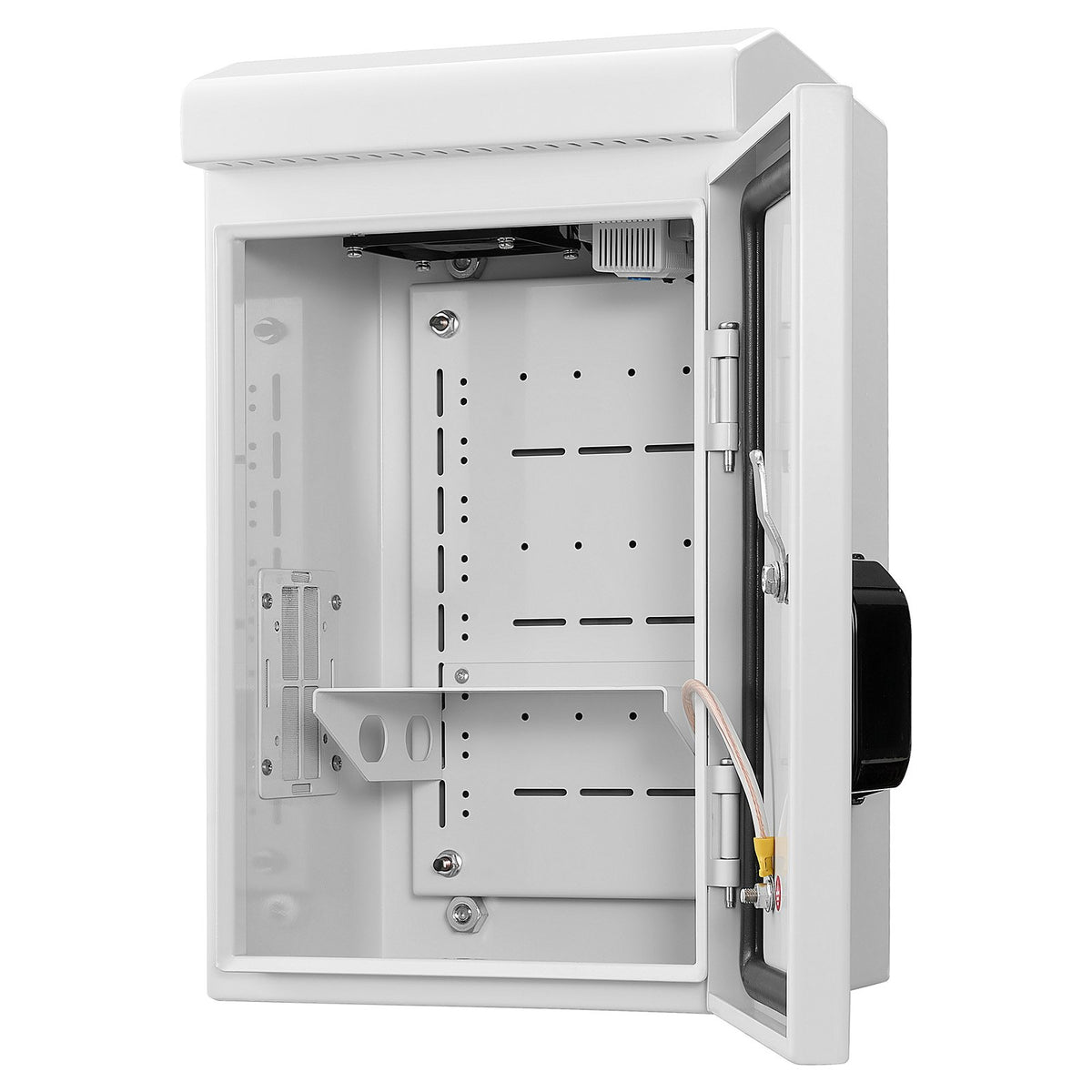 Outdoor Electrical Box, Cold-Rolled Steel, Electrical Junction Box with Thermostat and Fan, Rain Hood, Ventilated Design, IP65 Waterproof Hinged Enclosure, Wall/Pole Mounted, 400 x 300 x 200 mm