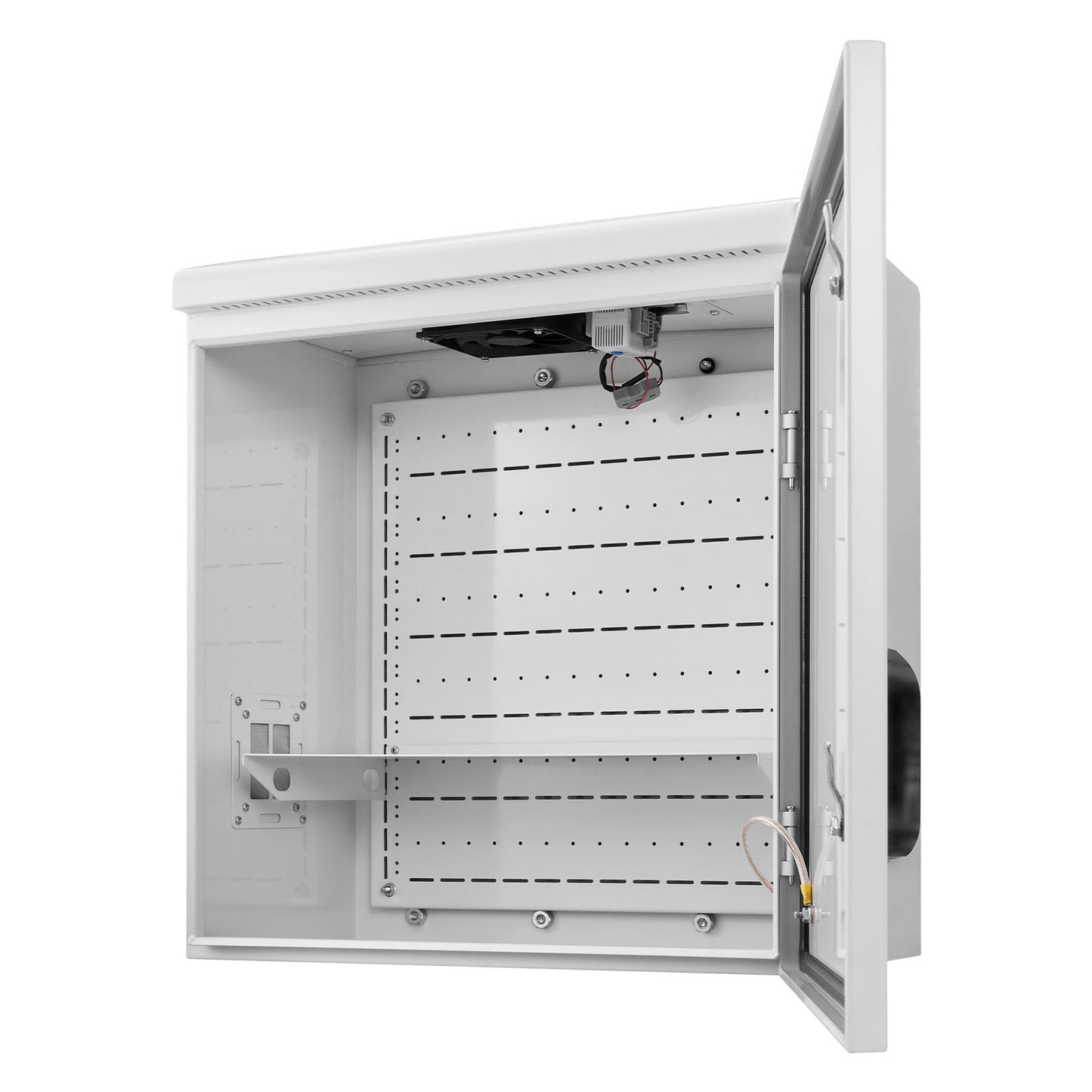 Outdoor Electrical Box, Cold-Rolled Steel, Electrical Junction Box with Thermostat and Fan, Rain Hood, Ventilated Design, IP65 Waterproof Hinged Enclosure, Wall/Pole Mounted, 600 x 600 x 300 mm