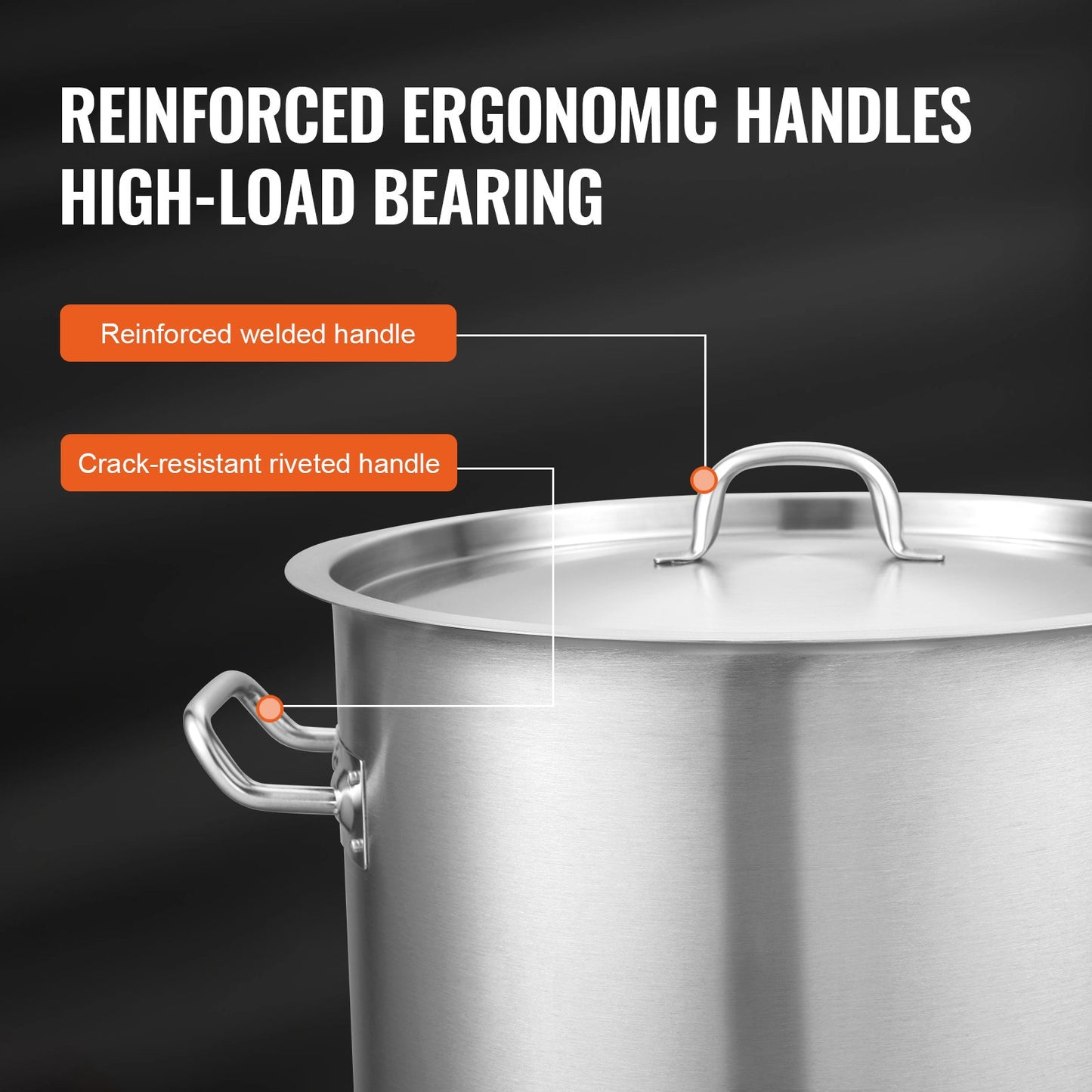 VEVOR Stainless Steel Stockpot, 42 Quart Large Cooking Pots, Multipurpose Cookware