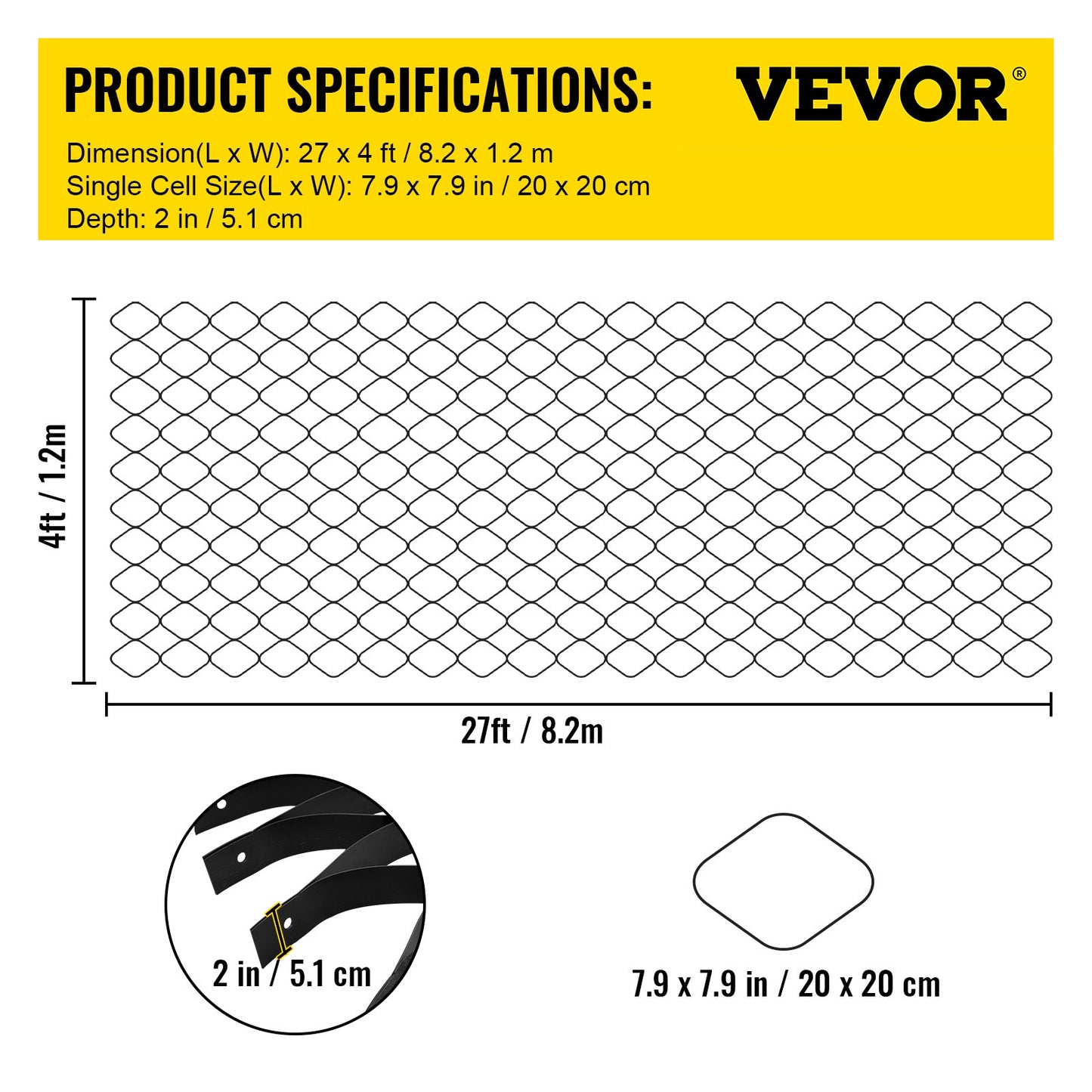 VEVOR Ground Grid Paver Geocell Grid 2in Thick Geo Grid 27x4ft HDPE for Gravel