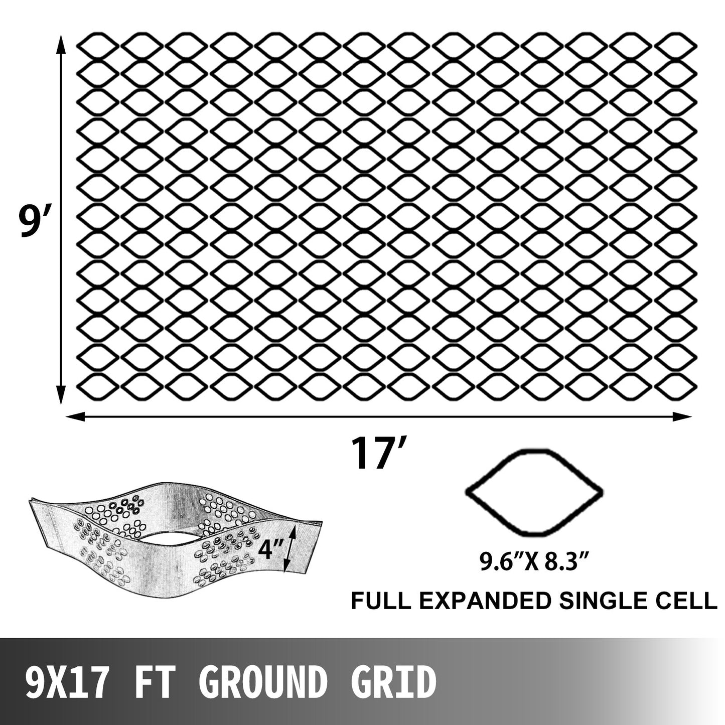 VEVOR Geo Grid Ground Grid 9x17 ft, Geo Cell Grid 4 Inch Thick, Gravel Grid HDPE