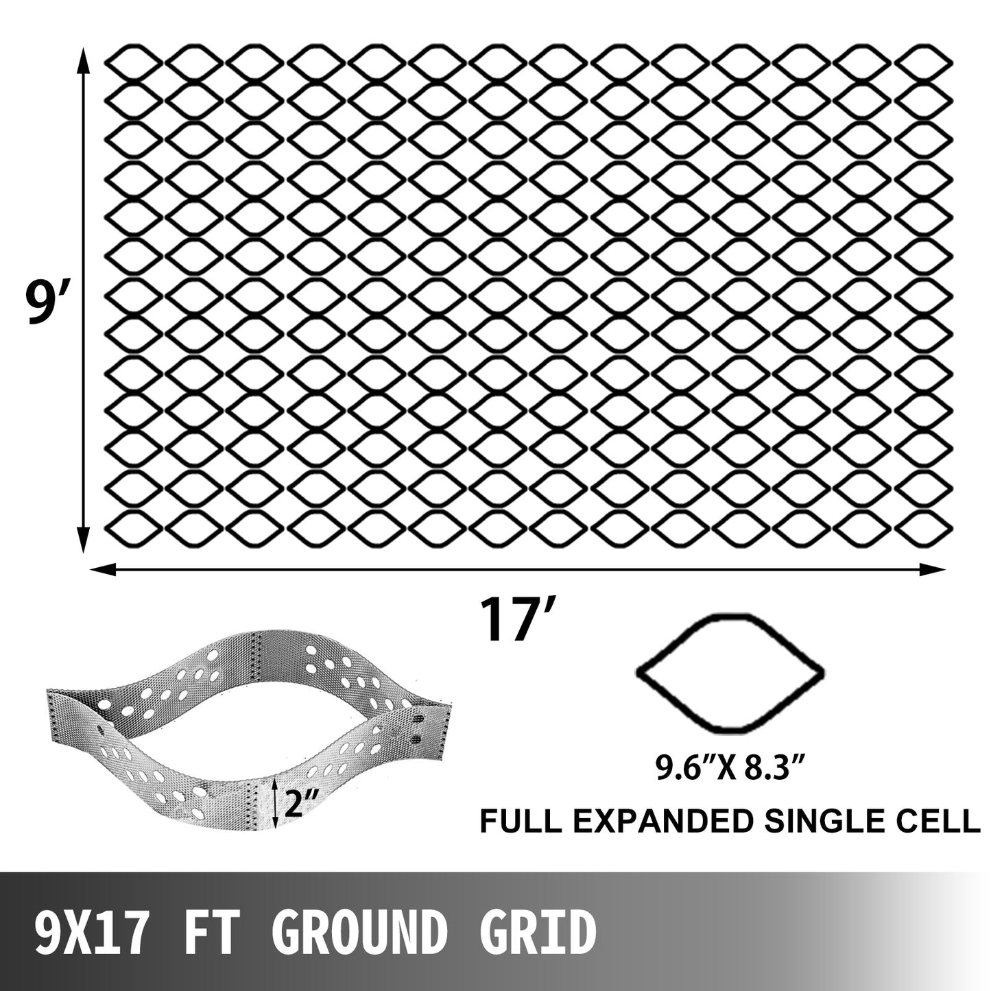 VEVOR Geo Grid Ground Grid Geo Cell Grid 9x17ft Gravel Geo Grid 2in High Tensile