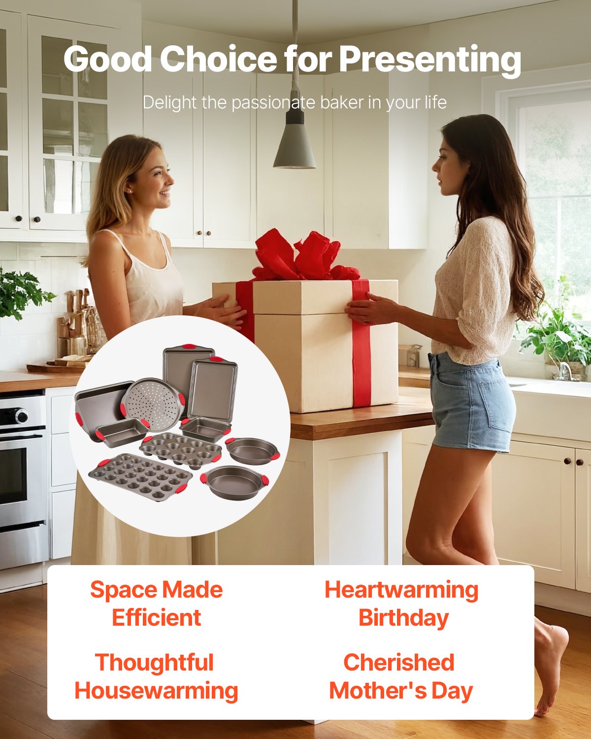 VEVOR Baking Pan Set 10-Piece Nonstick Carbon Steel Set with Silicone Handles