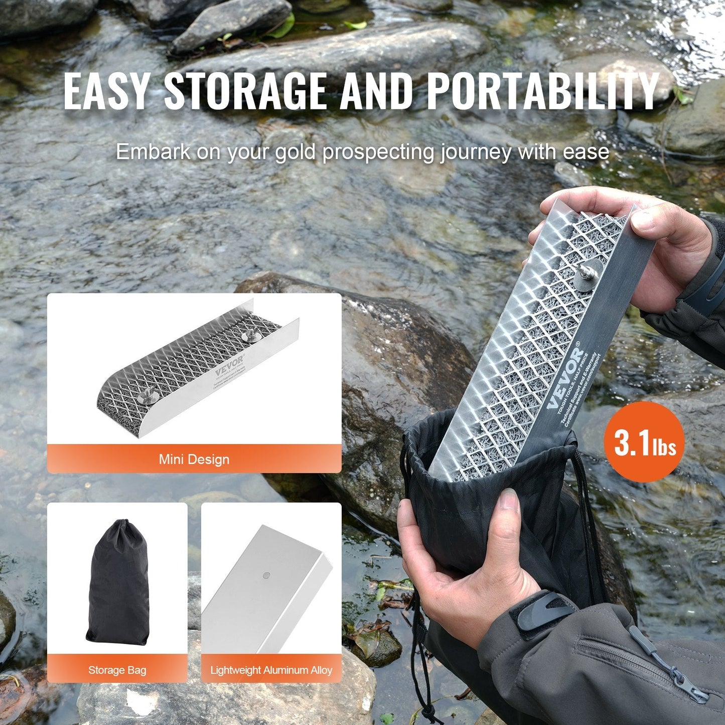 Gold Prospecting Kit with Mini Sluice Box, 30 cm Aluminum Equipment, 16 PCS