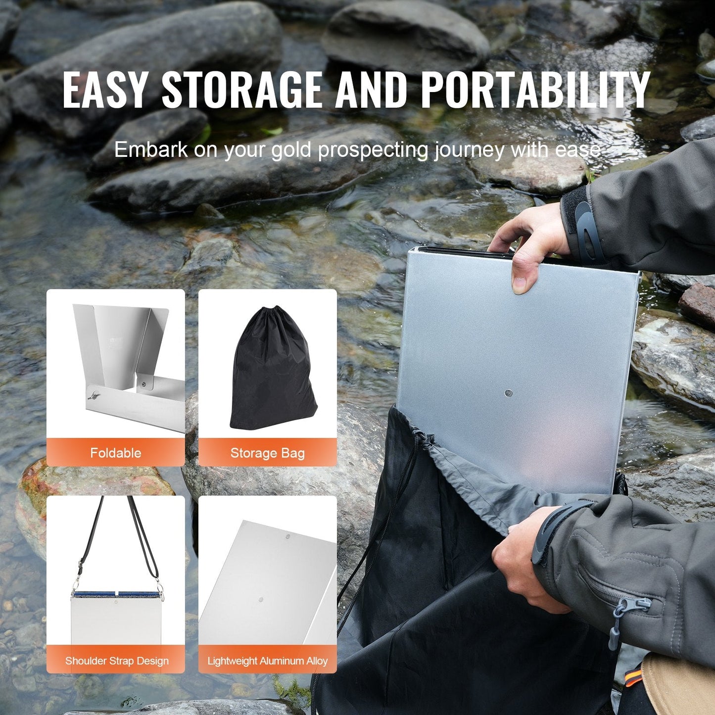 Comprehensive Gold Prospecting Kit with 1.27m Sluice Box and 23 Accessories