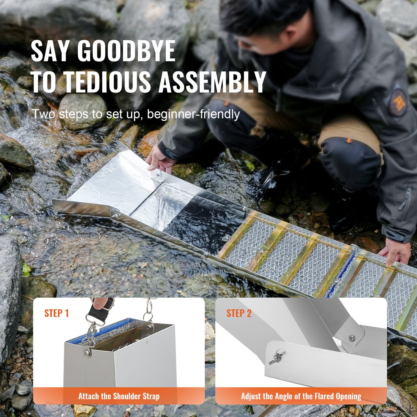 VEVOR Gold Panning Kit With Sluice Box, 50" Aluminum Gold Mining Equipment, 23 PCS