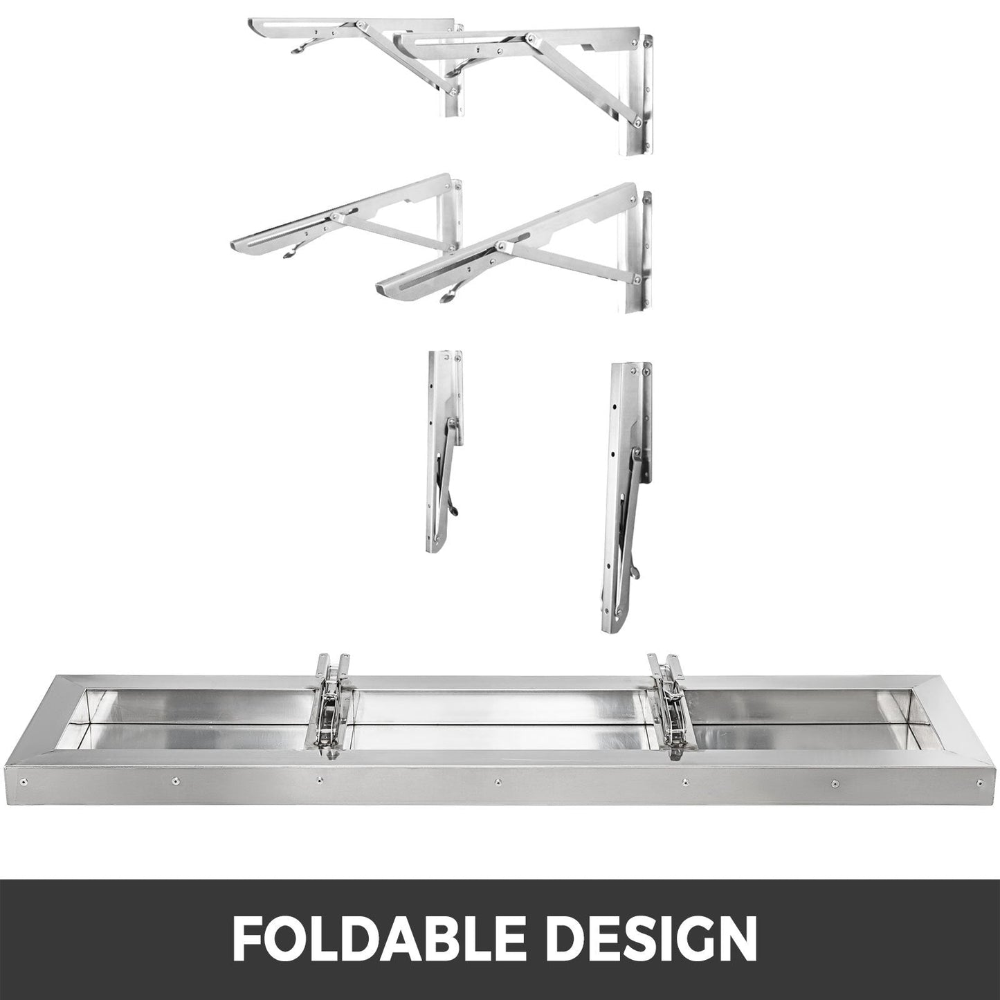 Stainless Steel Folding Serving Shelf for Concession Trailers, 1.22m x 30.5cm