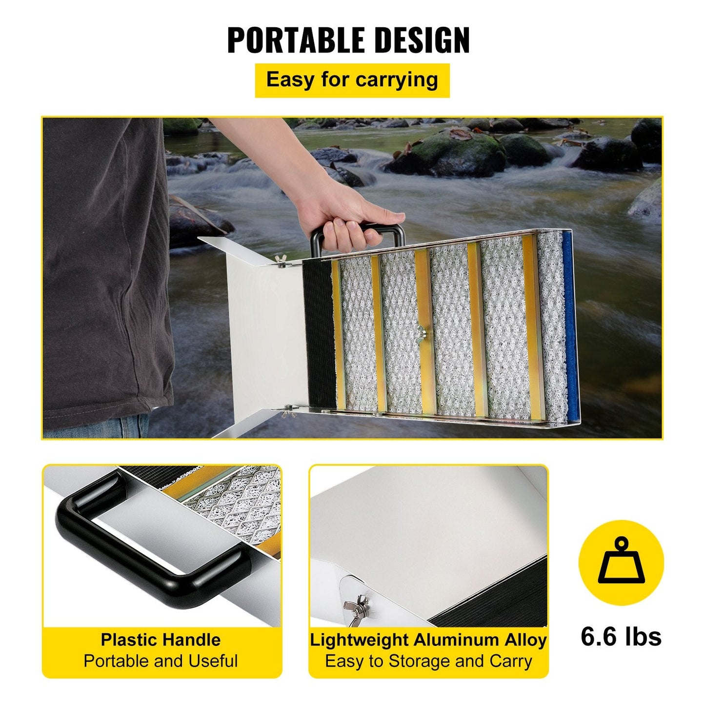 Compact Aluminum Alloy Gold Sluice Box, 0.76m Long, 3kg, Portable Design