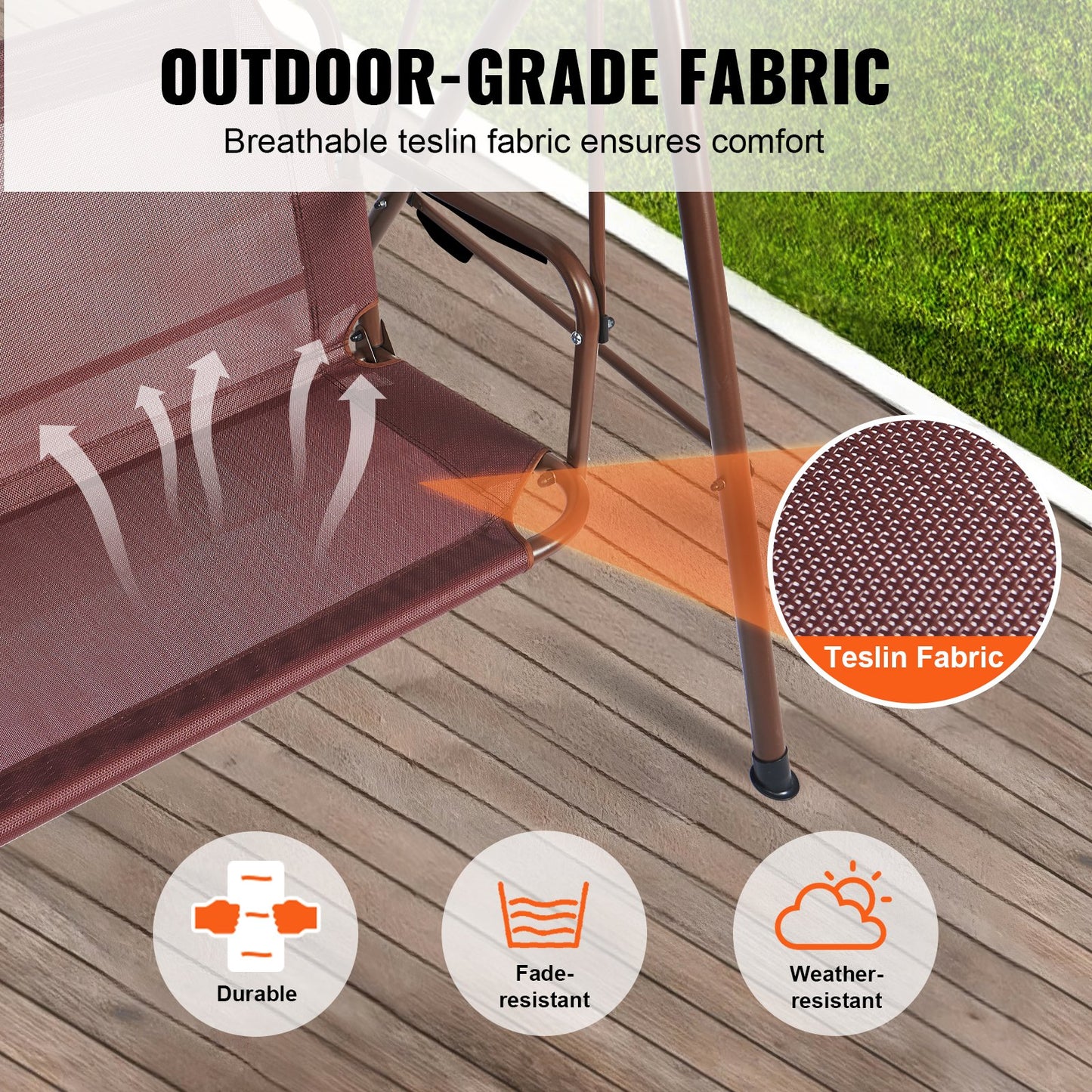 VEVOR 3-Person Patio Swing Chair, Outdoor Patio Swing with Adjustable Canopy, Porch
