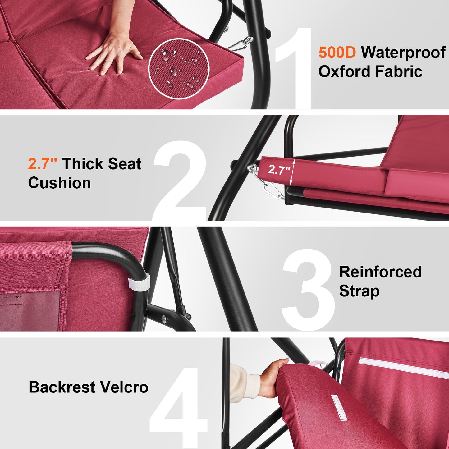 VEVOR 3-Seat Patio Swing Chair, Converting Canopy Swing, Outdoor Patio Porch with