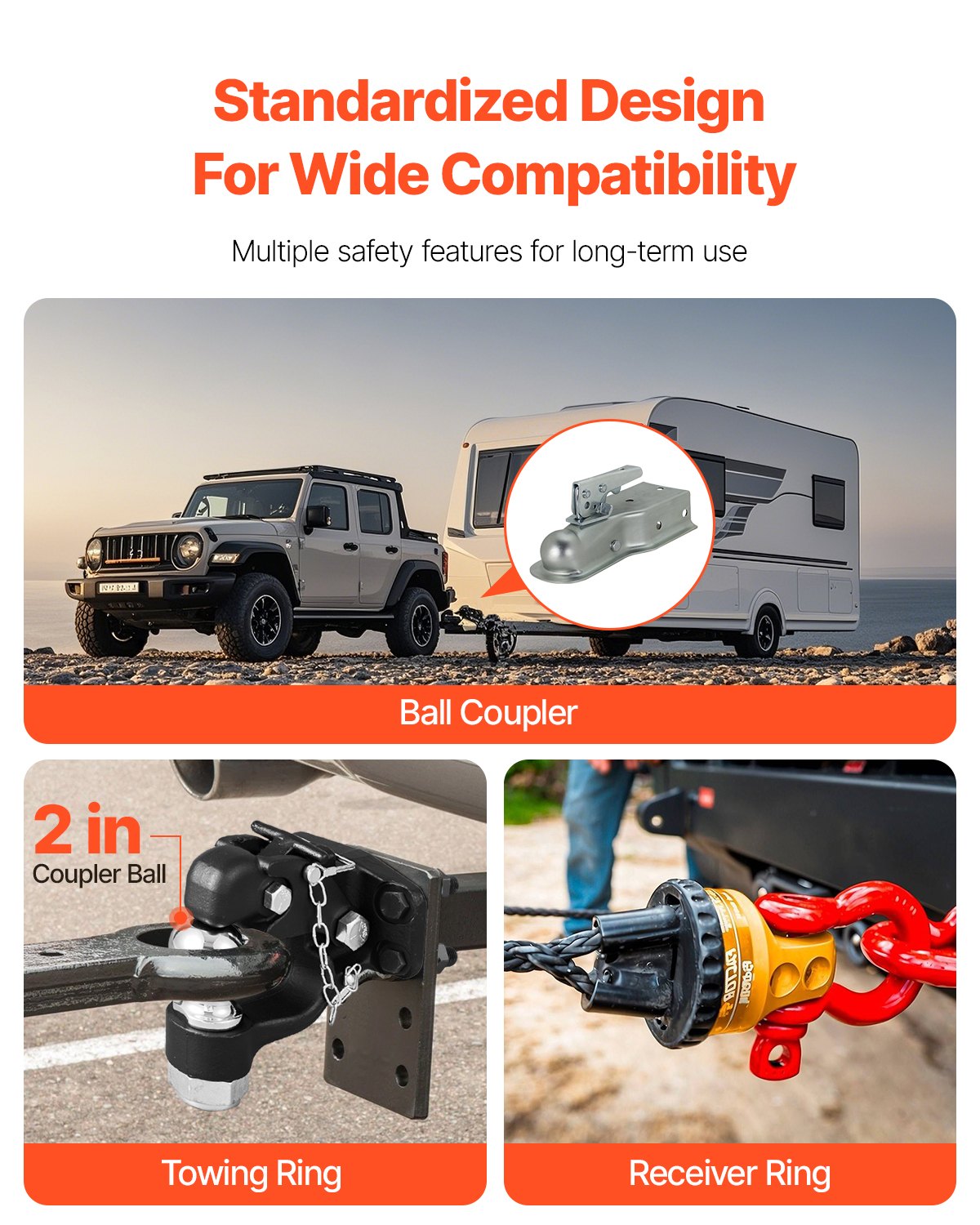 VEVOR Pintle Hitch Combination 50.4 mm Hitch Ball for 63.5-76.2 mm Lunette Ring
