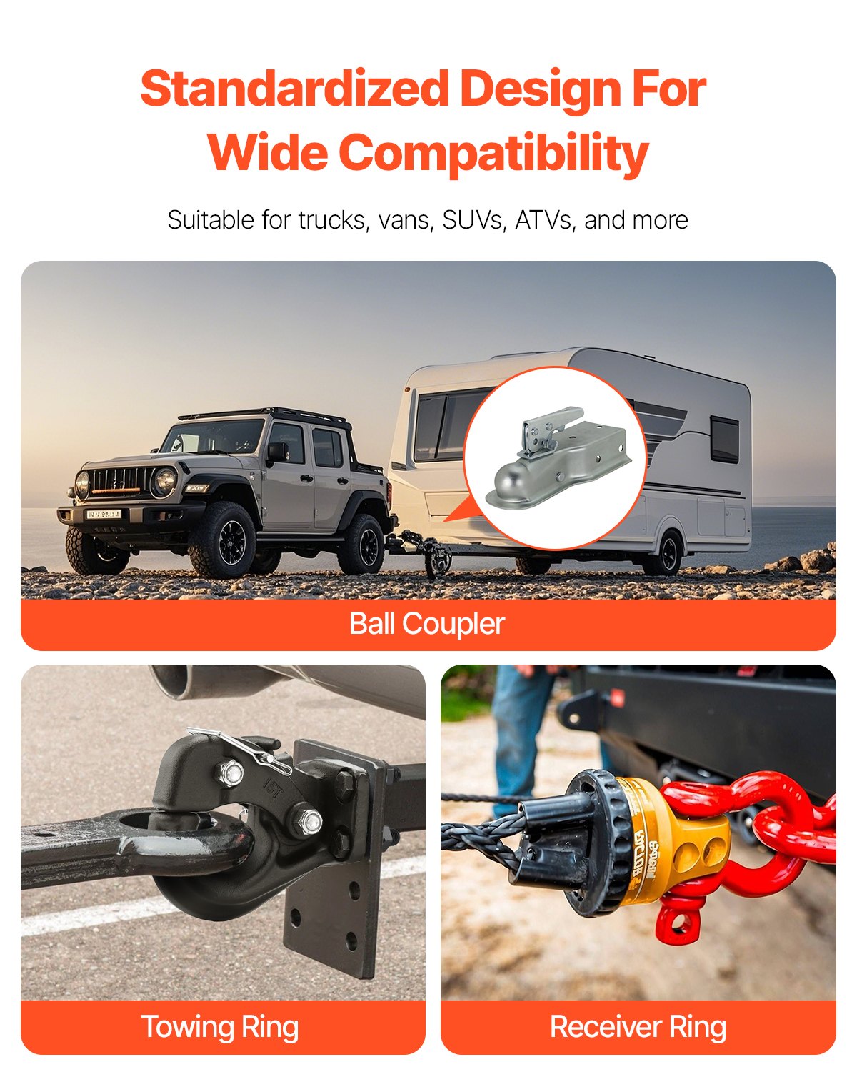 VEVOR Pintle Hitch Trailer Hitches Receiver for 63.5 to 76.2 mm Lunette Ring