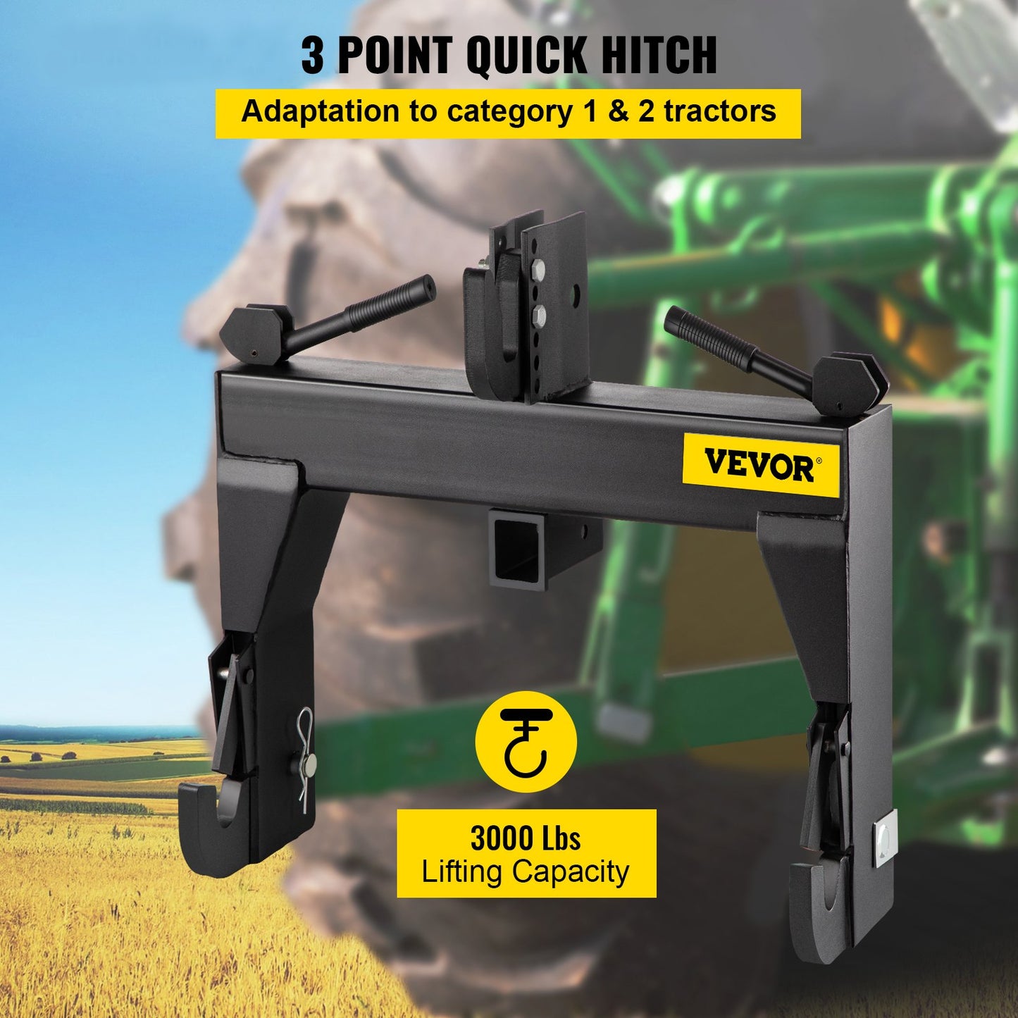 VEVOR 3-Point Quick Hitch, 1360 kg Lifting Capacity Tractor Quick Hitch, 70 cm Between