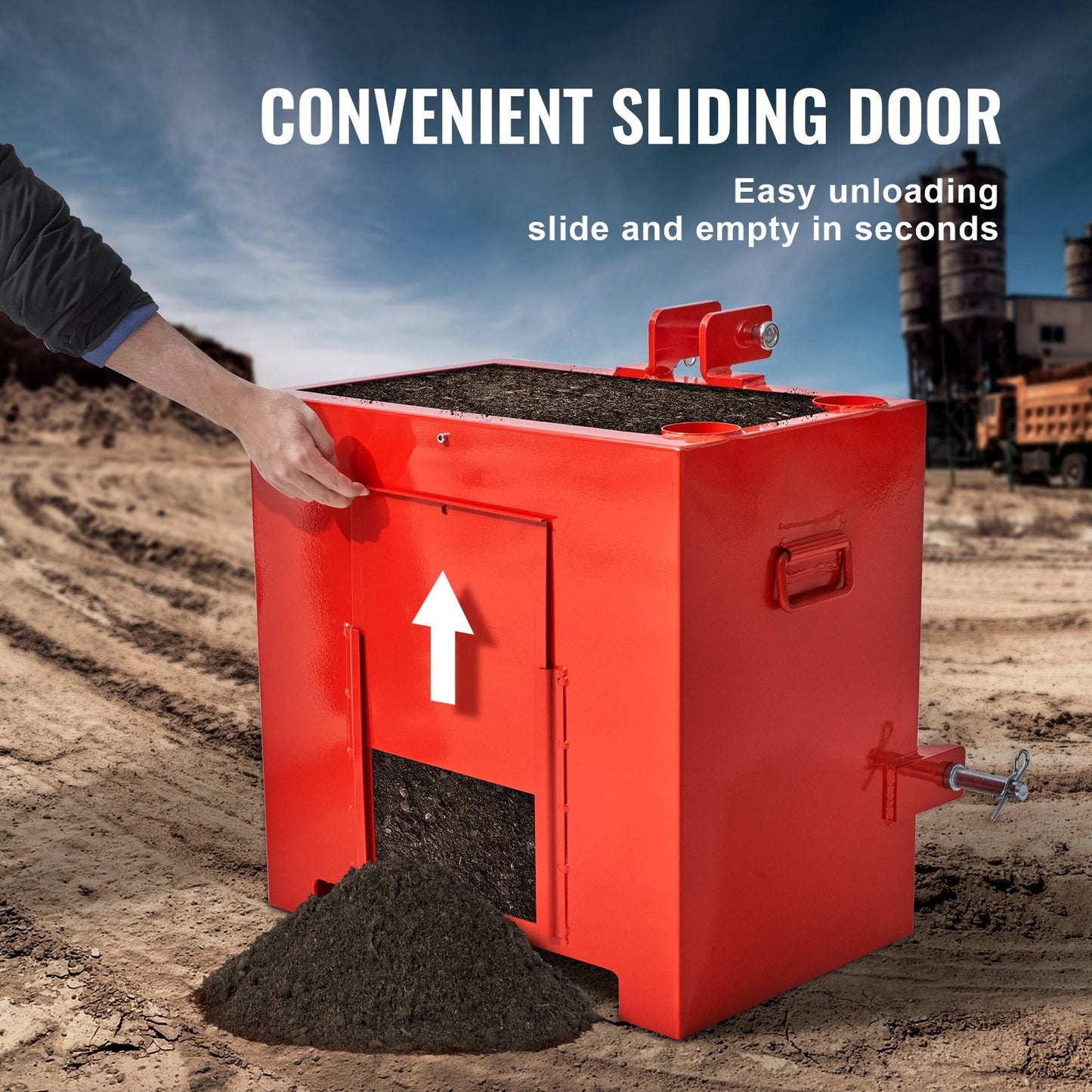 Heavy-Duty Tractor Ballast Box, 363 kg Capacity, 5 cu.ft, 0.63 m Size, Red