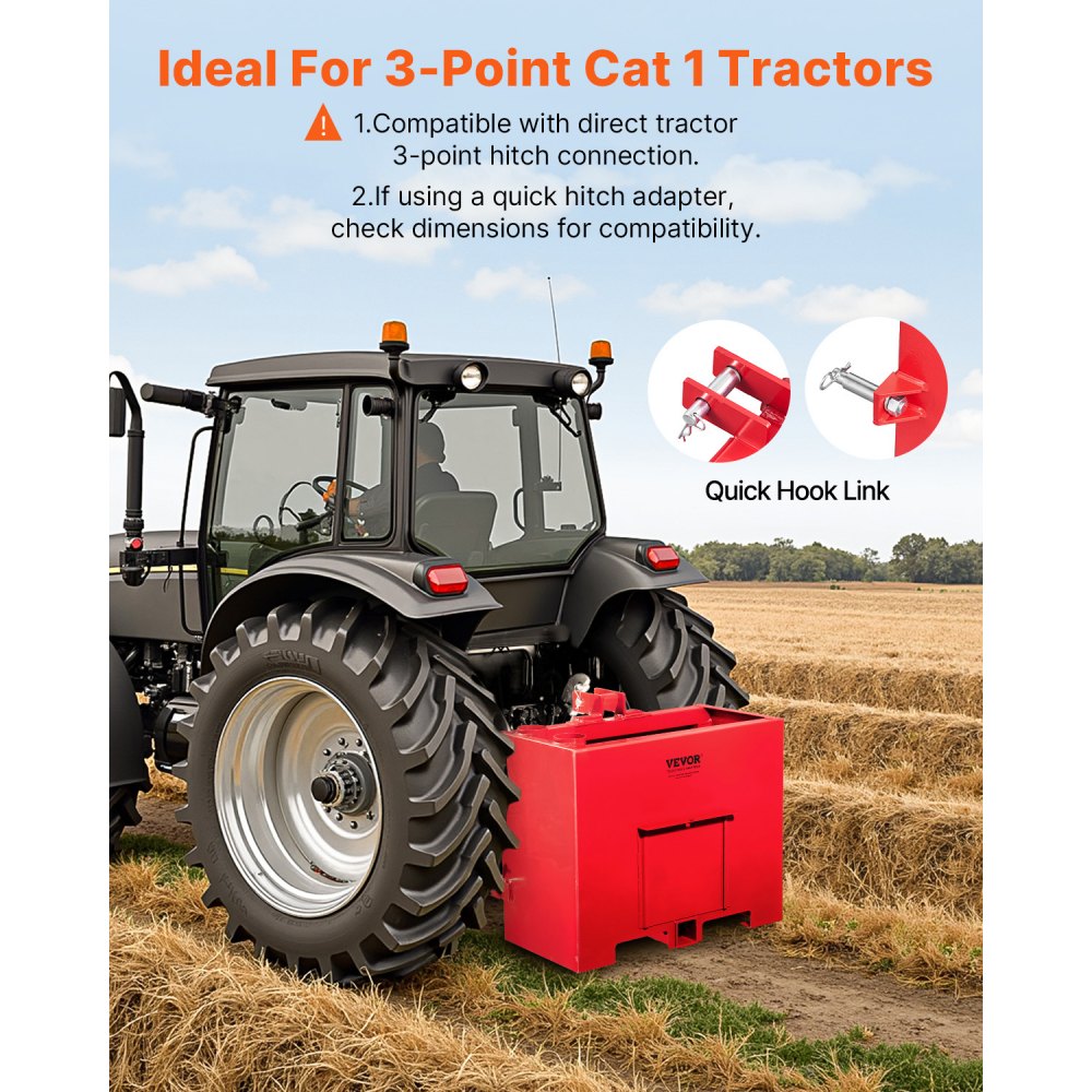 VEVOR Ballast Box 3 Point Category 1 Tractor Quick Tach Hitch Counterweight Red
