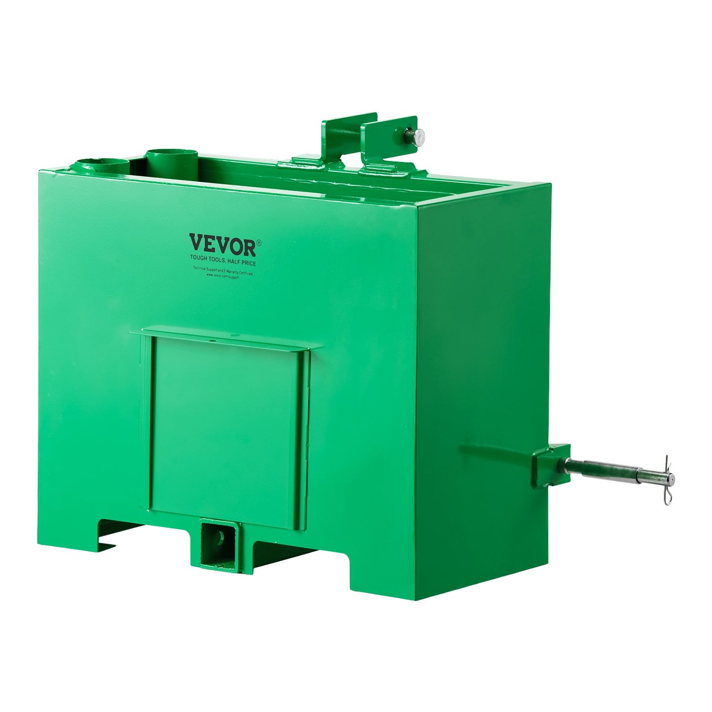Ballast Box, 3-Point Category 1 Tractor Ballast of 363 kg Capacity, with Standard 55 mm Hitch Receiver, Heavy-Duty Steel 0.09 m³ Large Volume Durable Loader Attachment with Sliding Door, Green