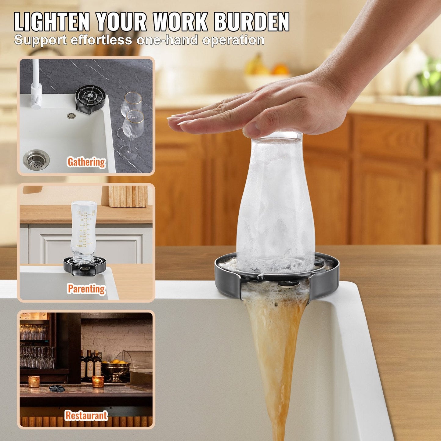 10-Hole 360° Rotating Glass Rinser with ABS Cup Holder, Stainless Steel