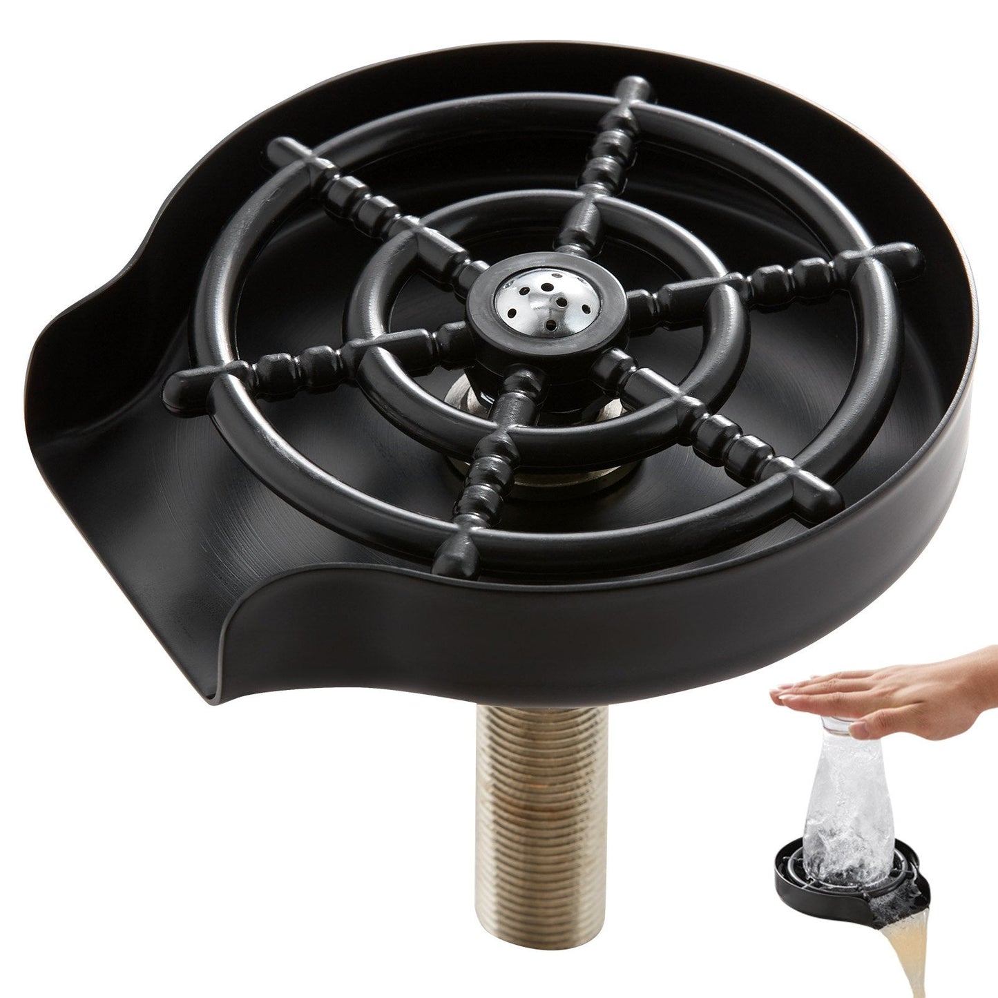 10-Hole 360° Rotating Glass Rinser with ABS Cup Holder, Stainless Steel