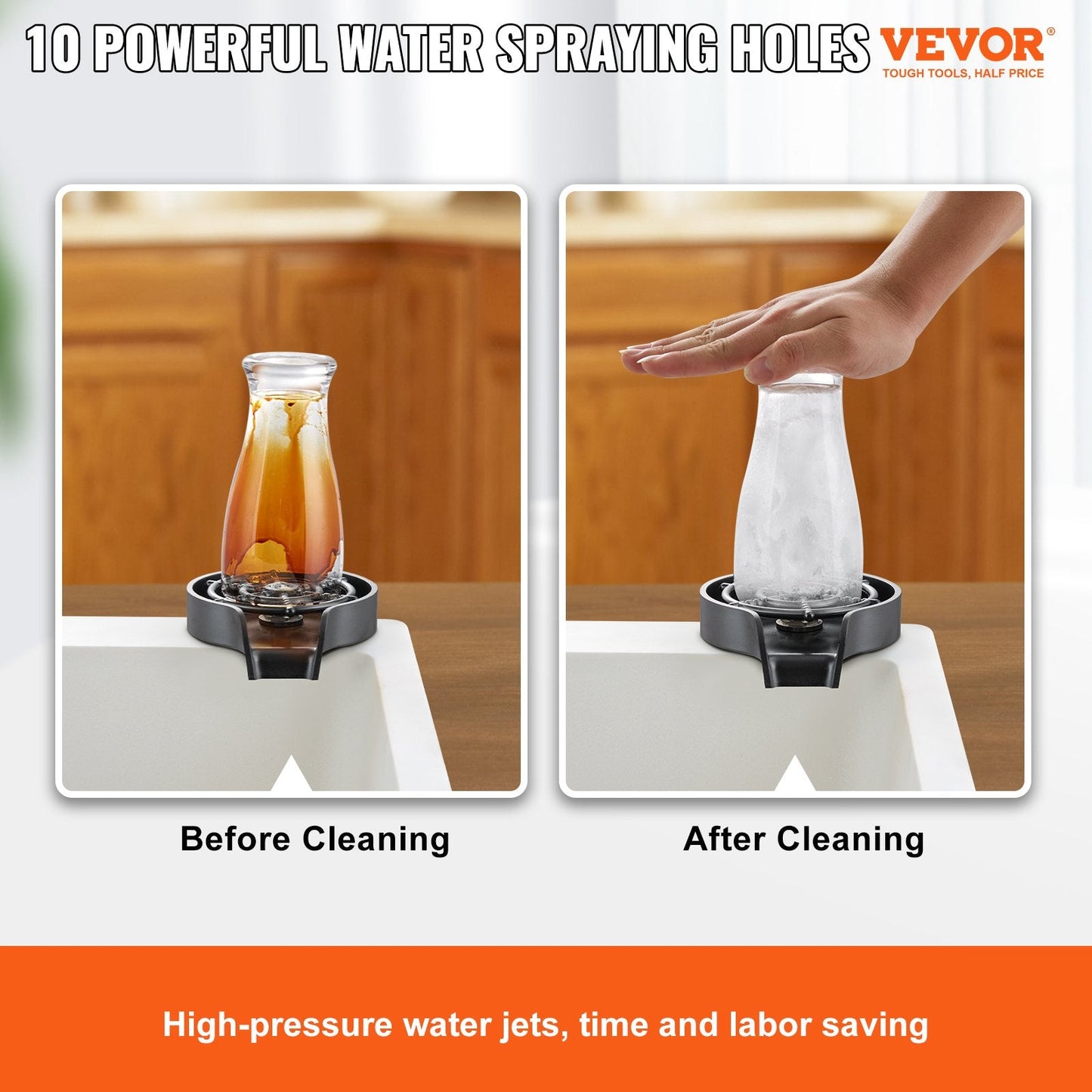 360° Rotating Glass Rinser with 10 Jets for Kitchen Sink, Durable & Efficient