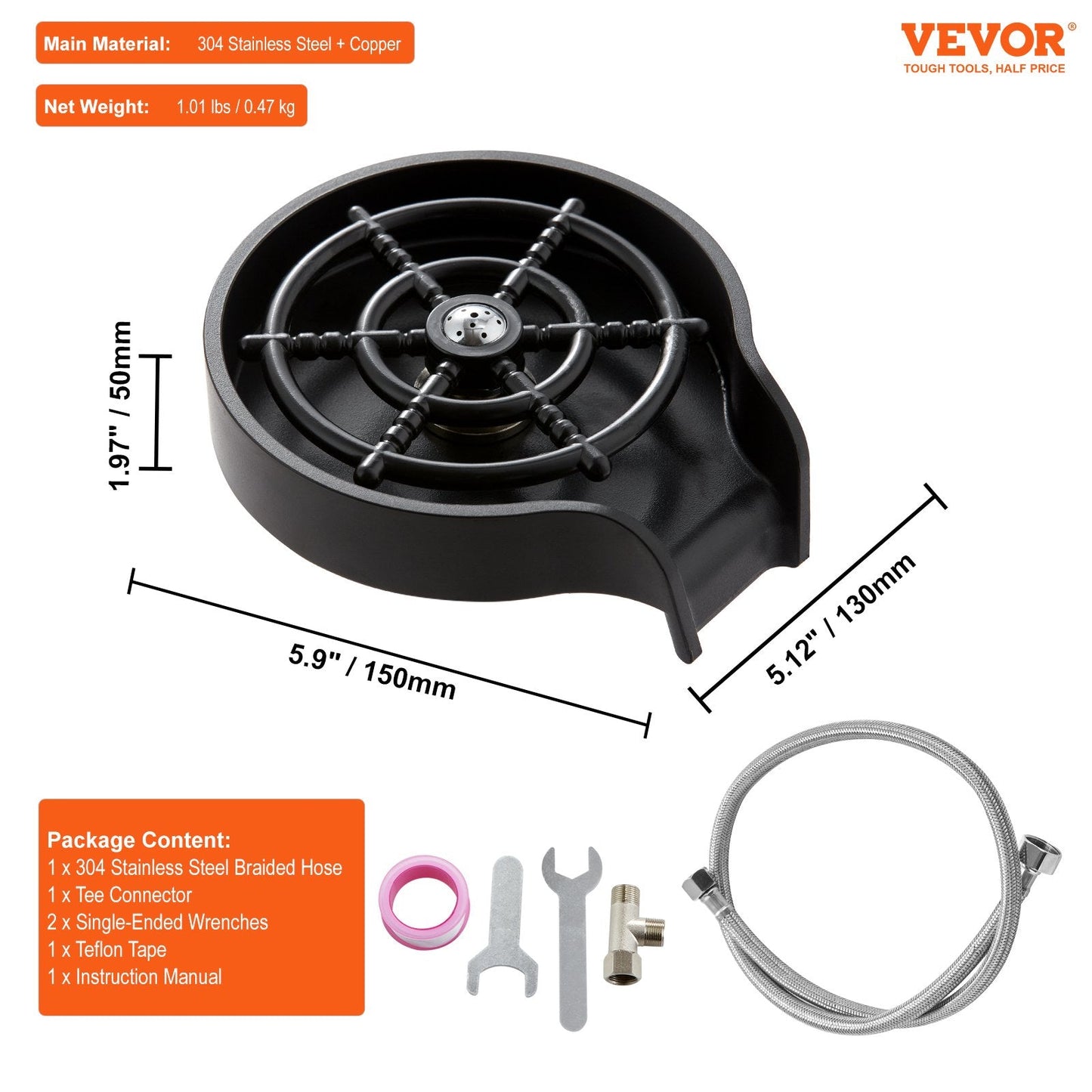 360° Rotating Glass Rinser with 10 Jets for Kitchen Sink, Durable & Efficient