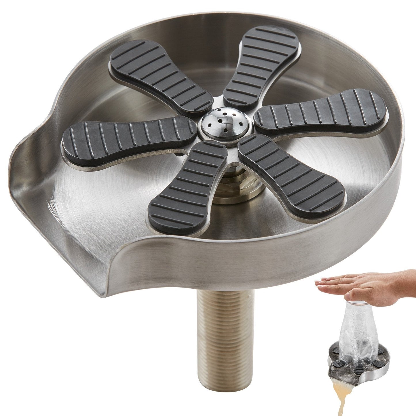 Glass Rinser with 10 Jets, 360° Rotating, Stainless Steel, for Sink Use