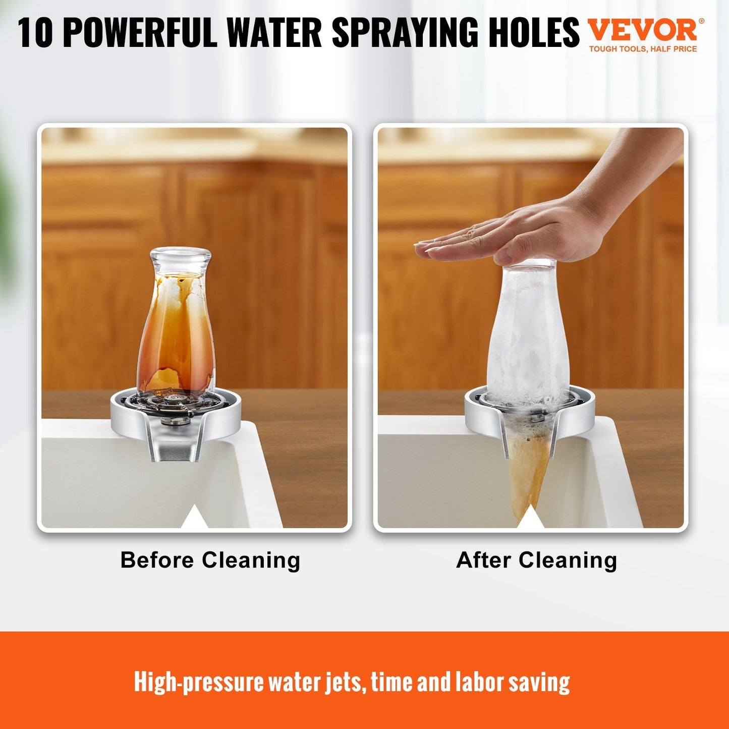 Glass Rinser with 10 Jets & Rotating Cup Holder - Efficient & Durable Design