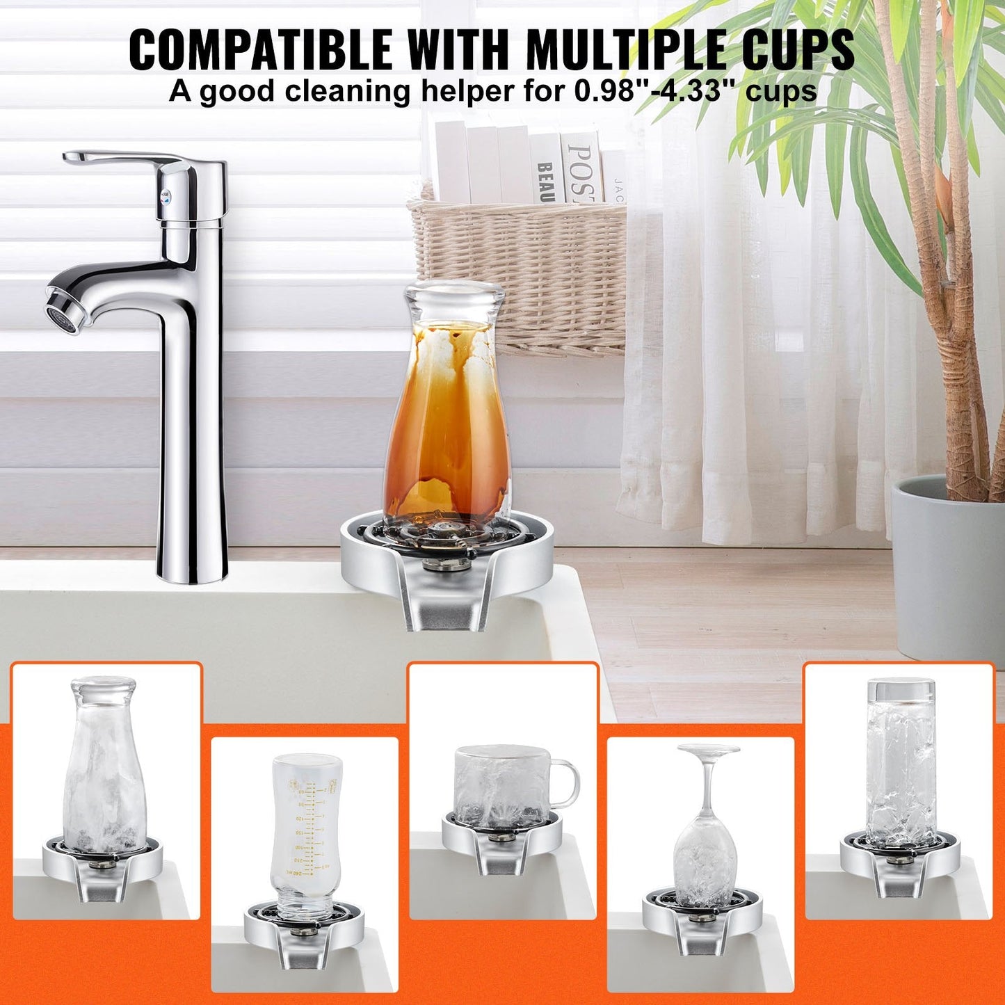 Glass Rinser with 10 Jets & Rotating Cup Holder - Efficient & Durable Design