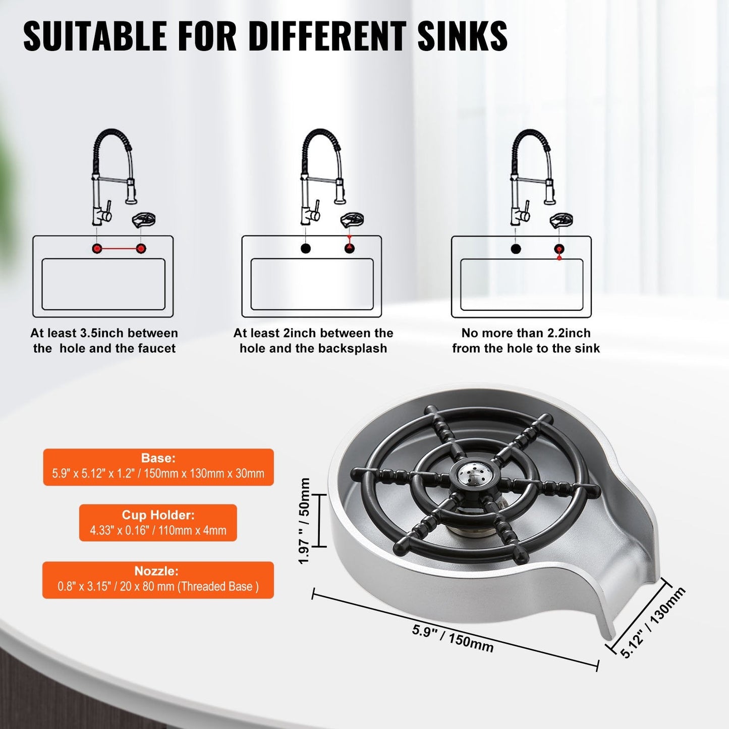 Glass Rinser with 10 Jets & Rotating Cup Holder - Efficient & Durable Design