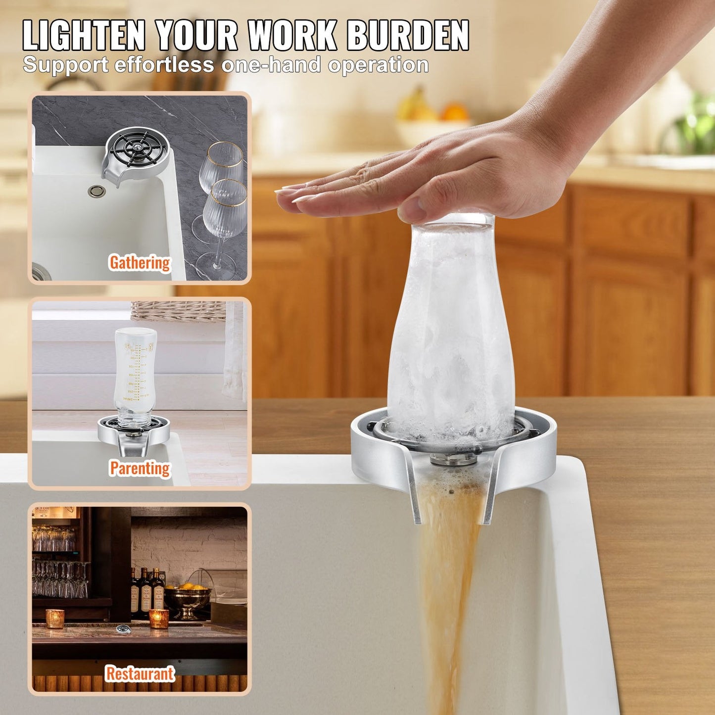 Glass Rinser with 10 Jets & Rotating Cup Holder - Efficient & Durable Design