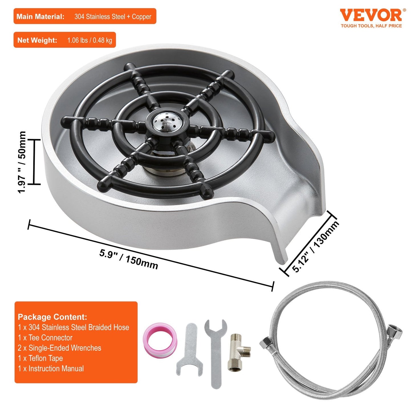 Glass Rinser with 10 Jets & Rotating Cup Holder - Efficient & Durable Design