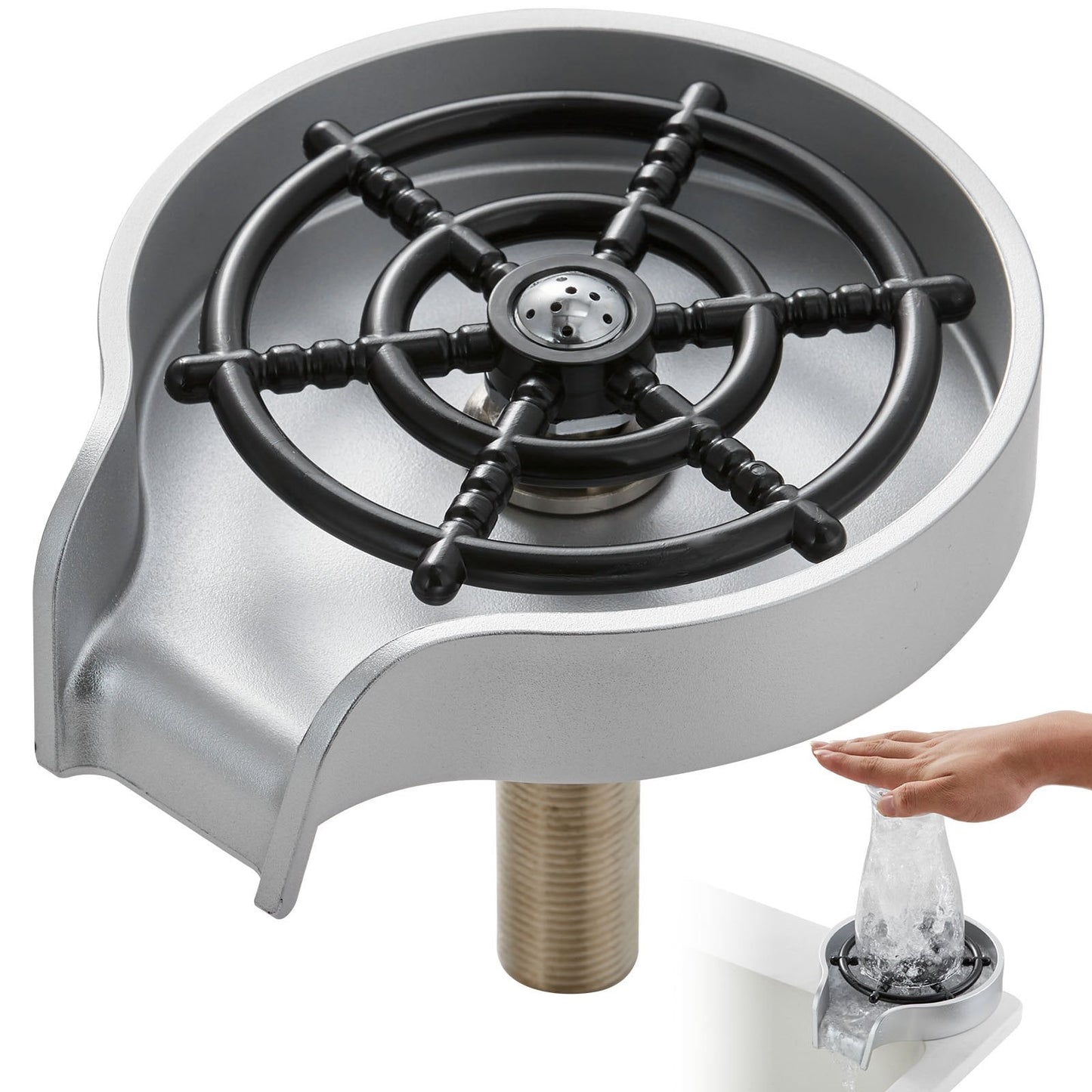 Glass Rinser with 10 Jets & Rotating Cup Holder - Efficient & Durable Design