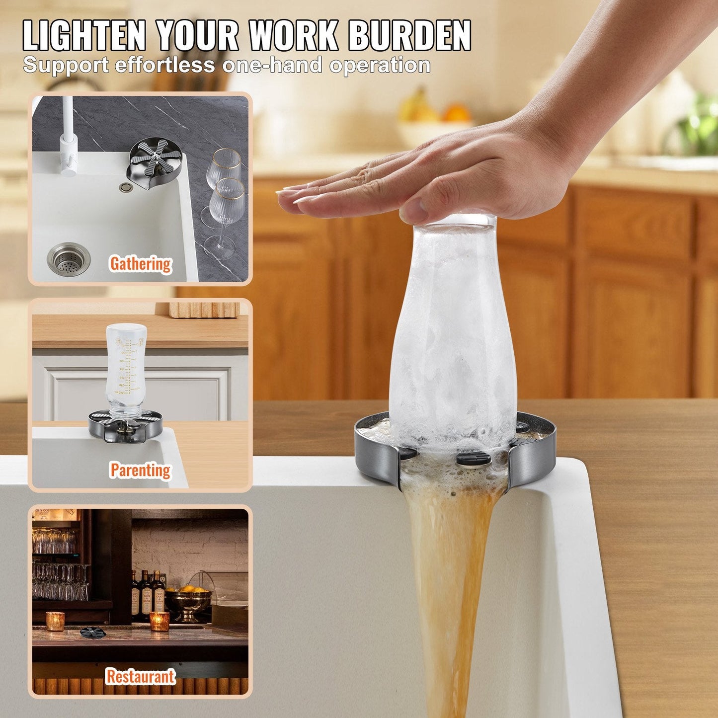 Rotating Glass Rinser with 10 Jets, Stainless Steel, for Sinks and Baby Bottles