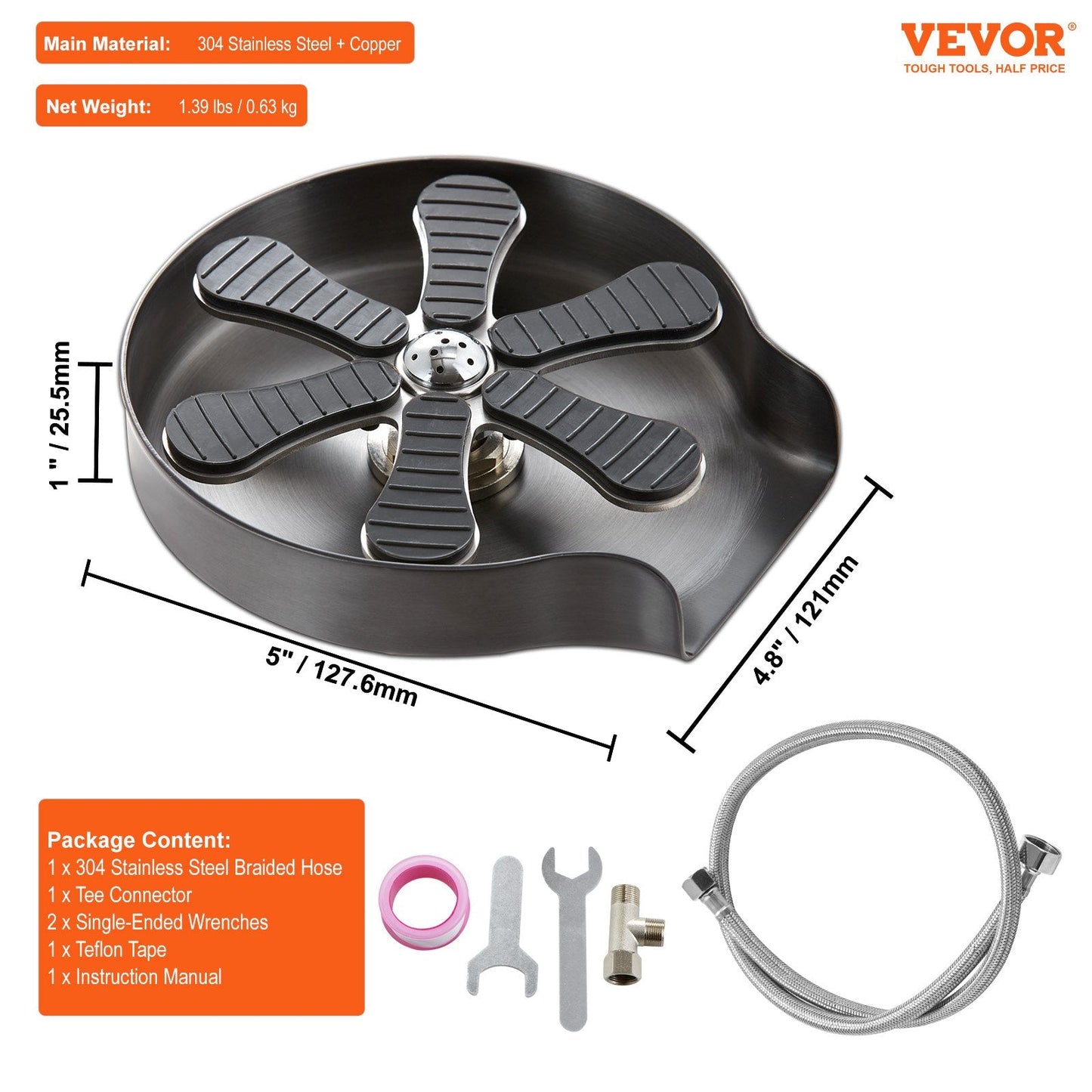 Rotating Glass Rinser with 10 Jets, Stainless Steel, for Sinks and Baby Bottles