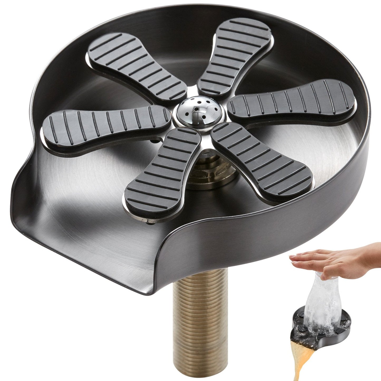 Rotating Glass Rinser with 10 Jets, Stainless Steel, for Sinks and Baby Bottles