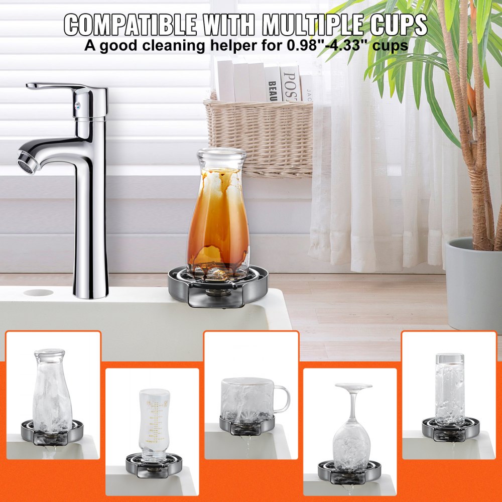 VEVOR Glass Rinser 10-Hole 360° Rotating Stainless Steel Washer ABS Cup Holder