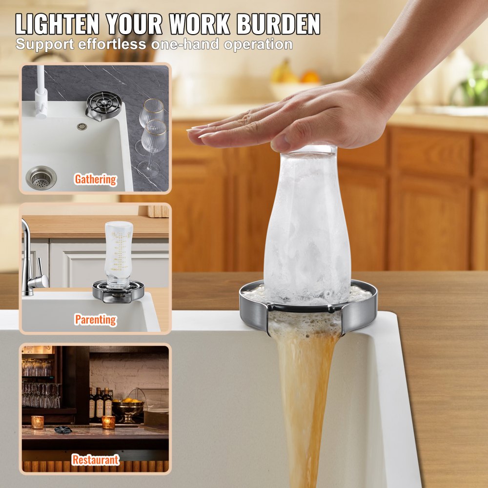 VEVOR Glass Rinser 10-Hole 360° Rotating Stainless Steel Washer ABS Cup Holder
