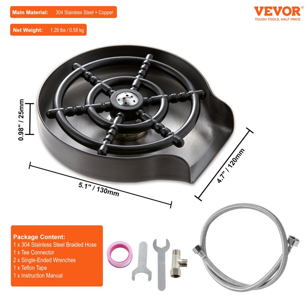 VEVOR Glass Rinser 10-Hole 360° Rotating Stainless Steel Washer ABS Cup Holder