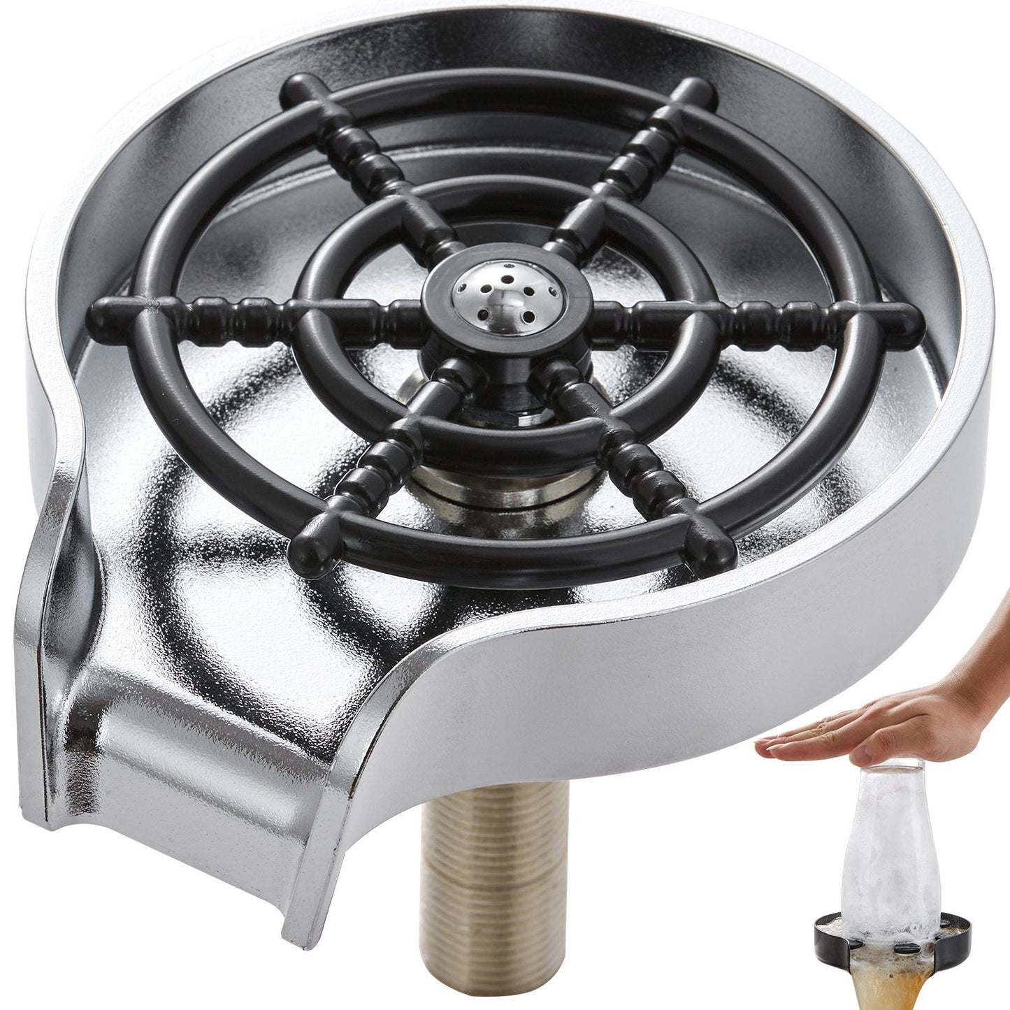 Powerful 360° Rotating Glass Rinser with 10 Jets for Kitchen Sink, Silver Grey Base