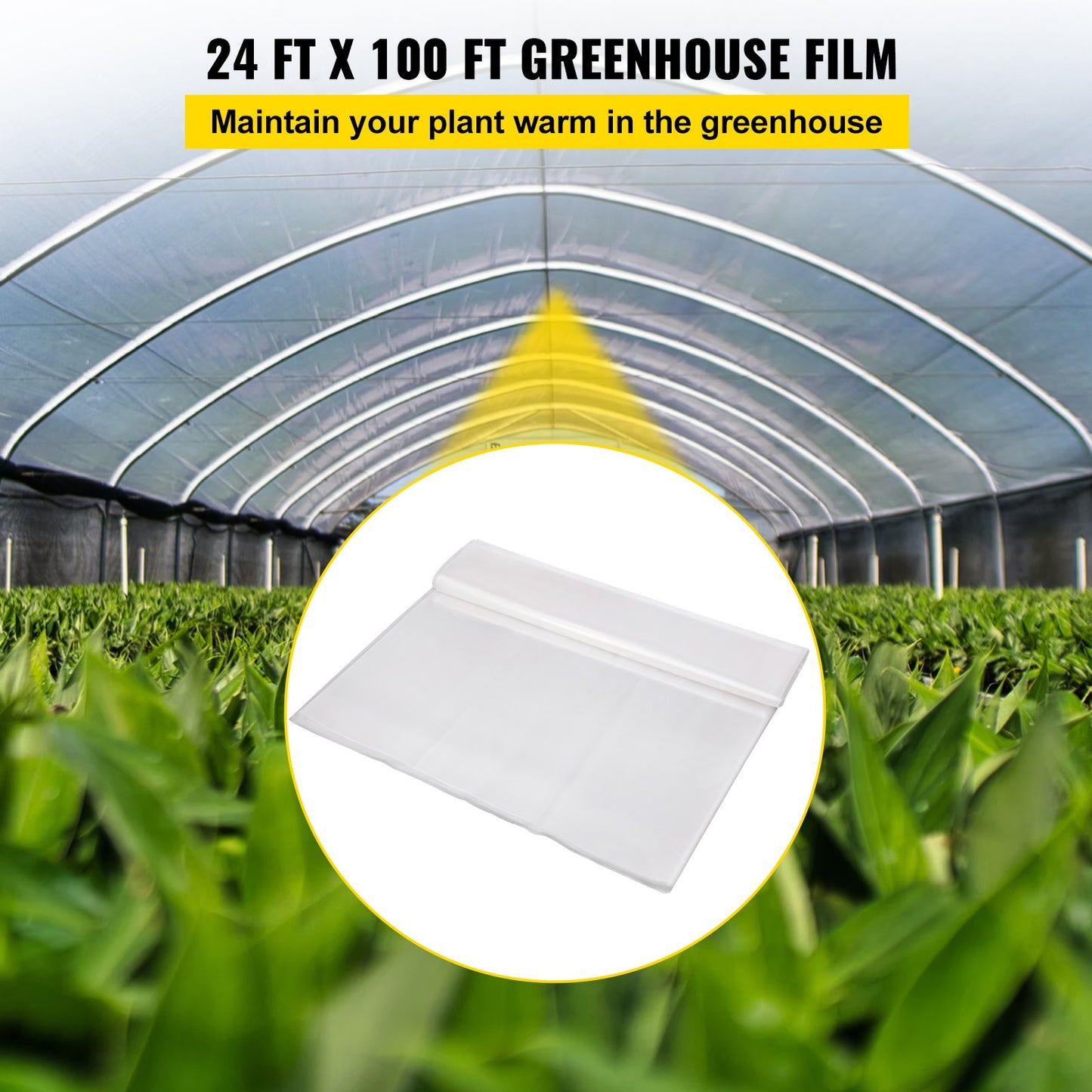 VEVOR Greenhouse Film, 24\' x 100\' Greenhouse Plastic Sheeting, 6 mil Thickness