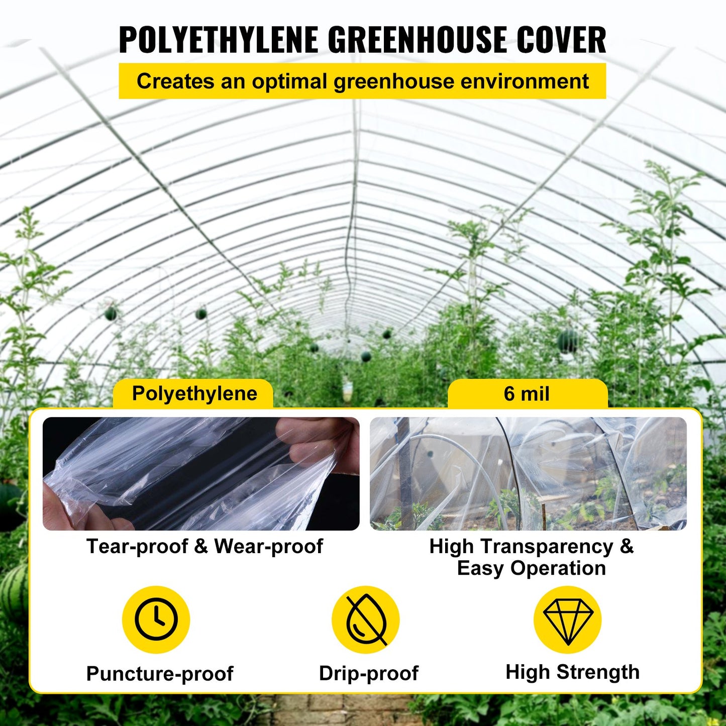 VEVOR Greenhouse Film, 24\' x 100\' Greenhouse Plastic Sheeting, 6 mil Thickness