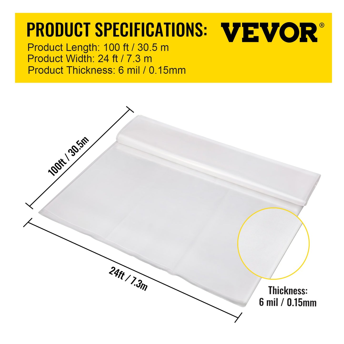 VEVOR Greenhouse Film, 24\' x 100\' Greenhouse Plastic Sheeting, 6 mil Thickness