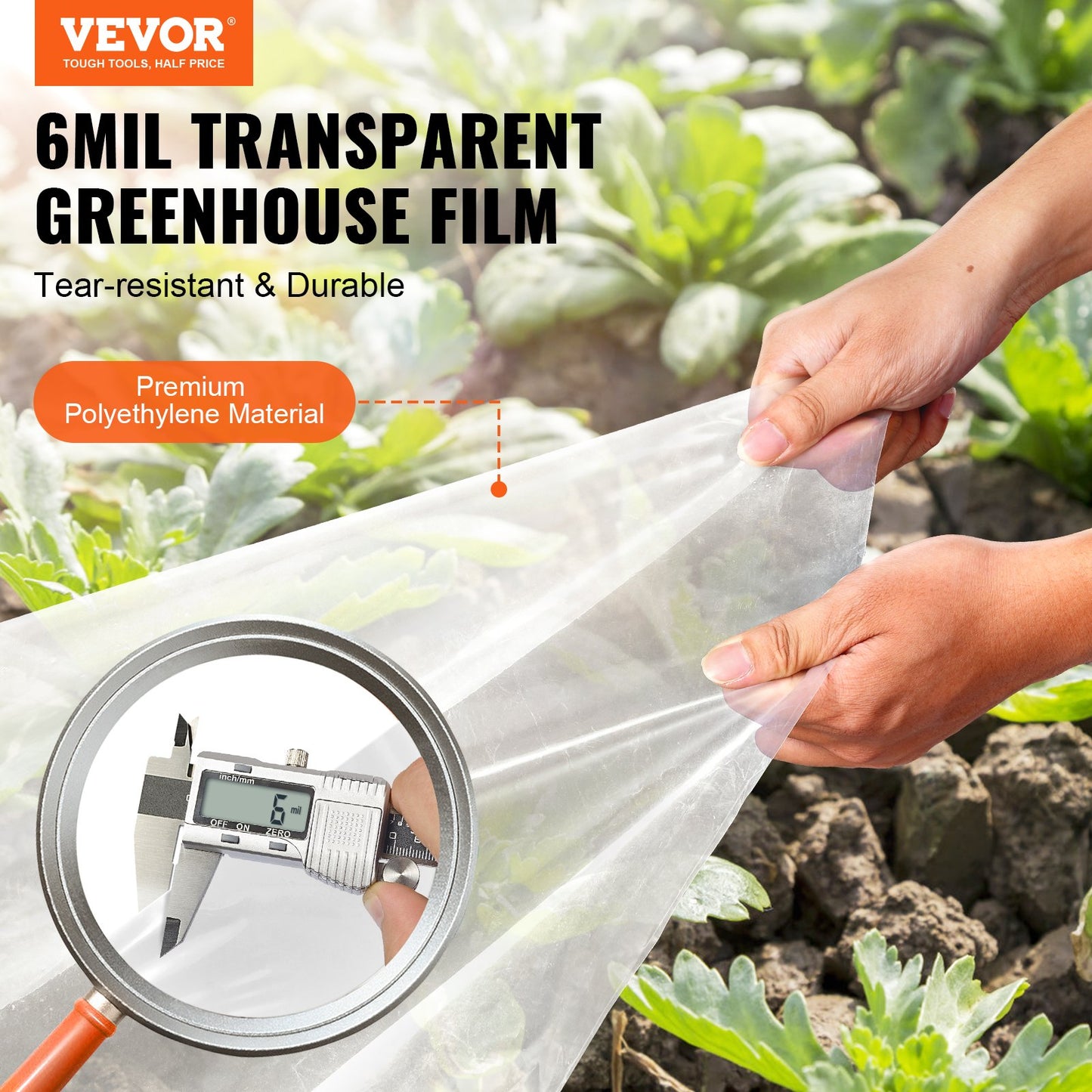 VEVOR Greenhouse Plastic Sheeting 7.6 x 7.6 m, 6 Mil Thickness Clear Greenhouse